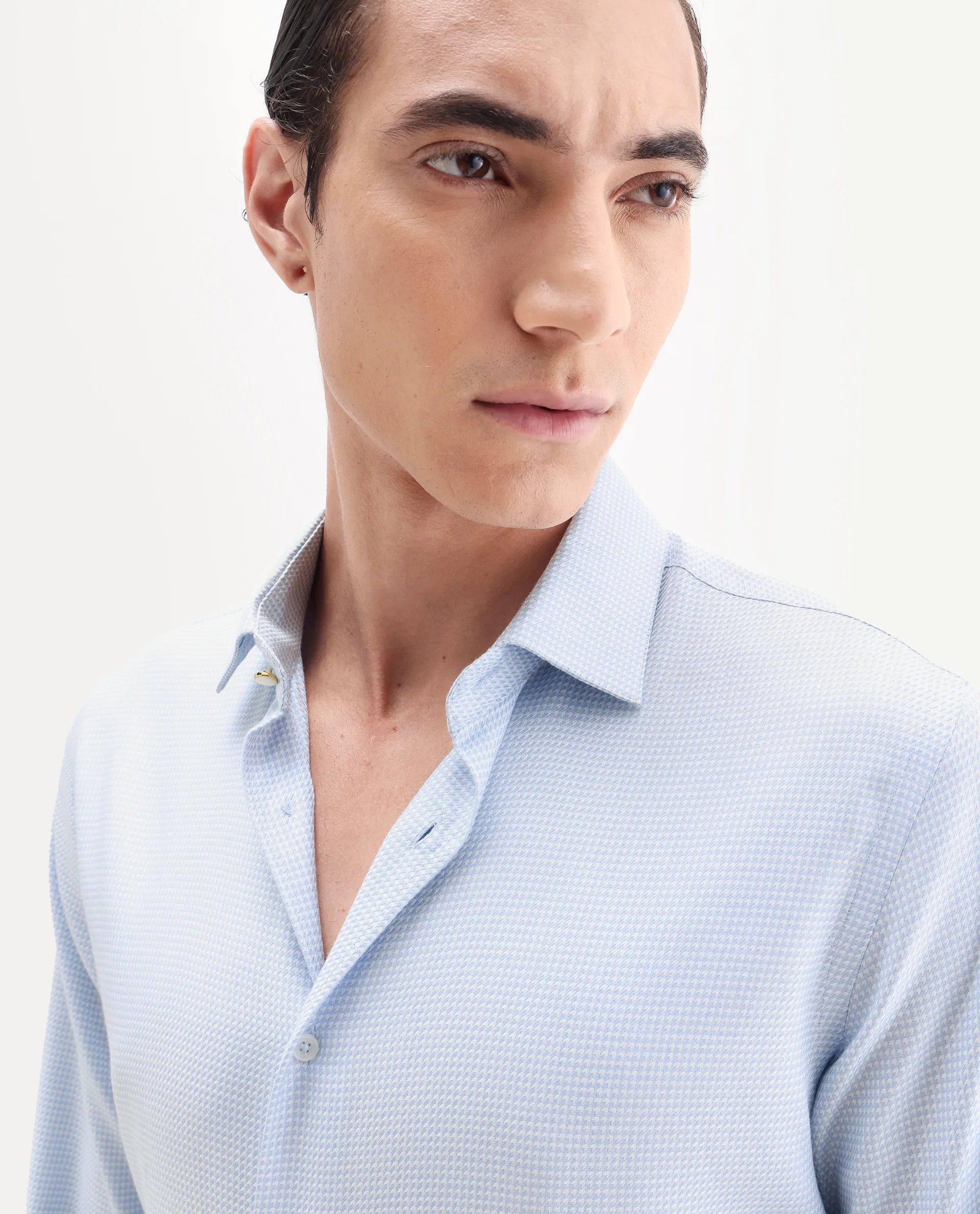 Rare Rabbit Men's Socs Blue Cotton Fabric Full Sleeve Regular Fit Jacquard Shirt