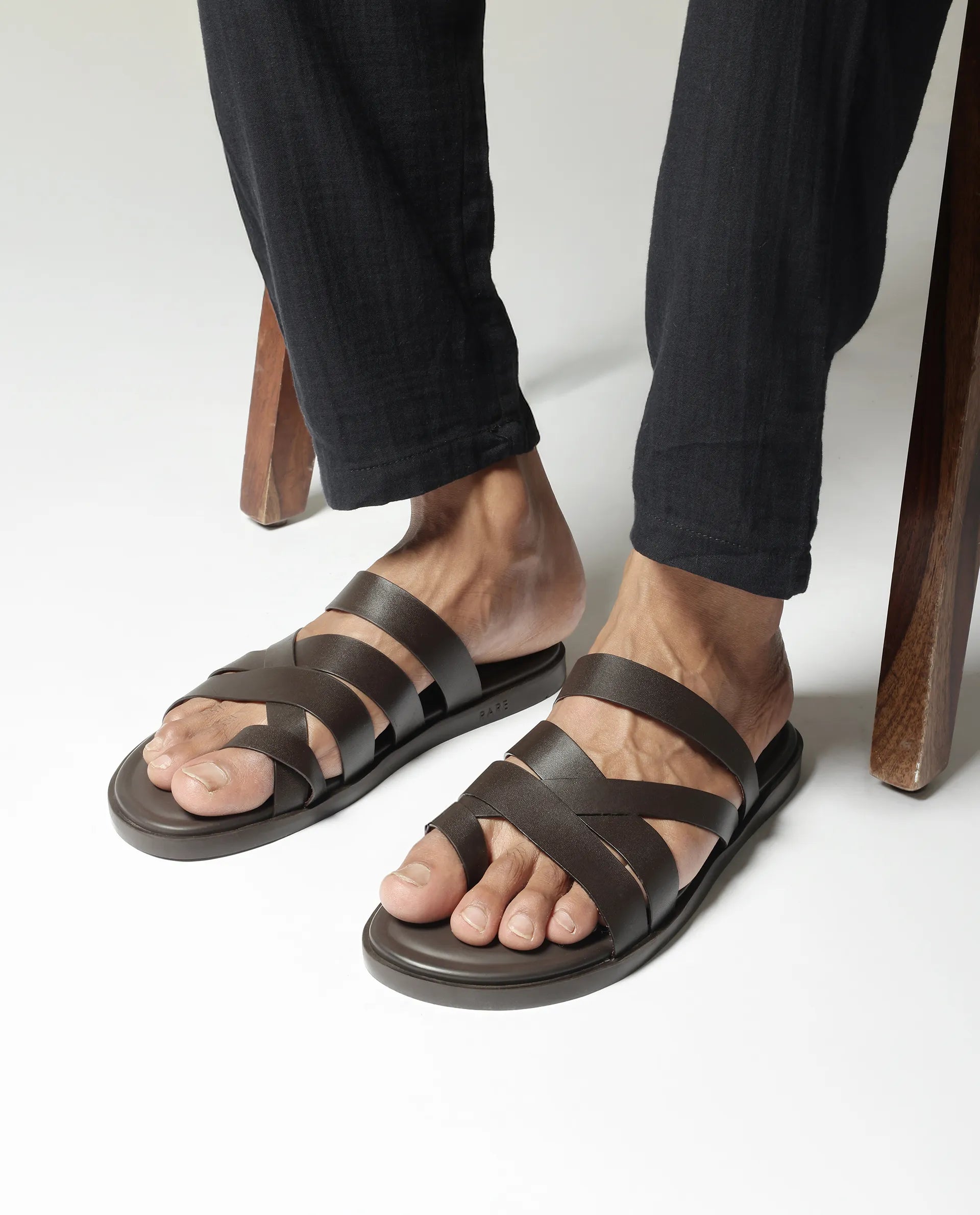 Rare Rabbit Men Soho Dark Coffee Slip-On Closure Sandal