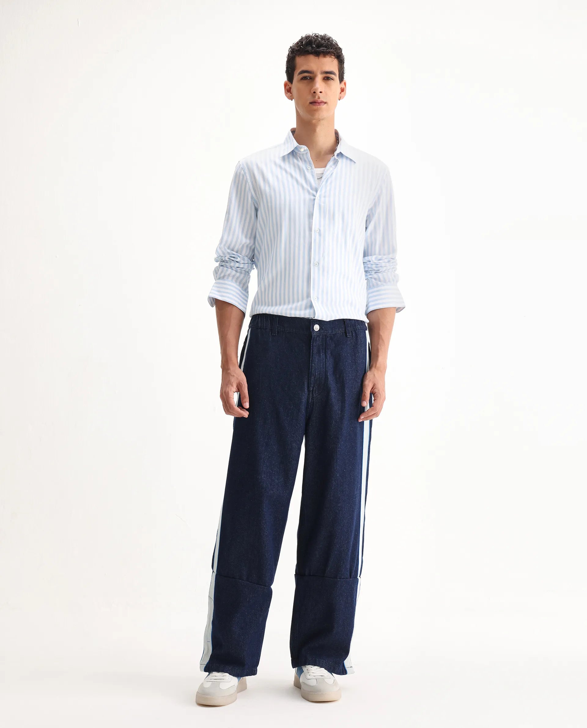 Rare Rabbit Men's Cotton Plain Baggy Fit Jeans