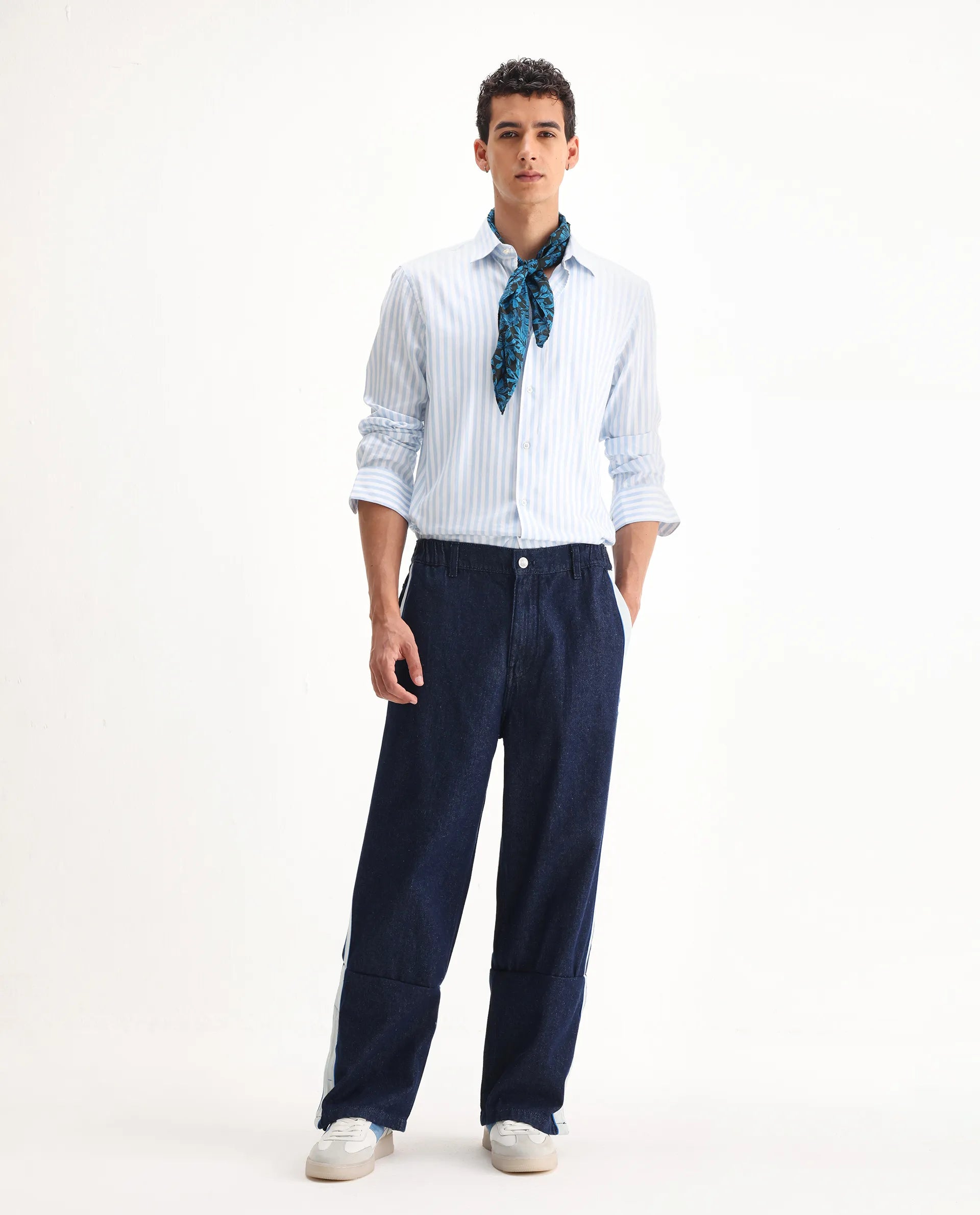 Rare Rabbit Men's Cotton Plain Baggy Fit Jeans