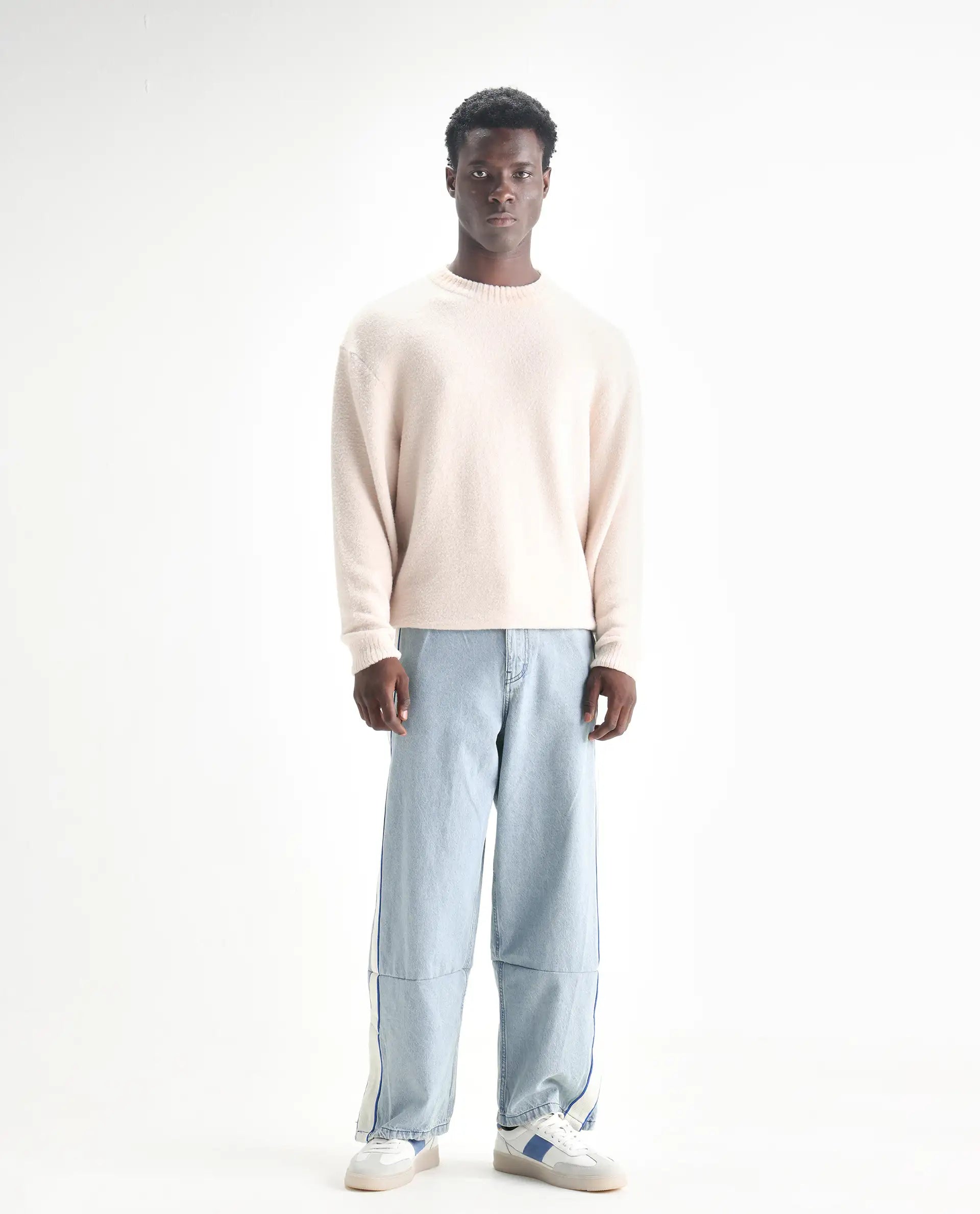 Rare Rabbit Men's Sol Light Blue Cotton Plain Baggy Fit Jeans