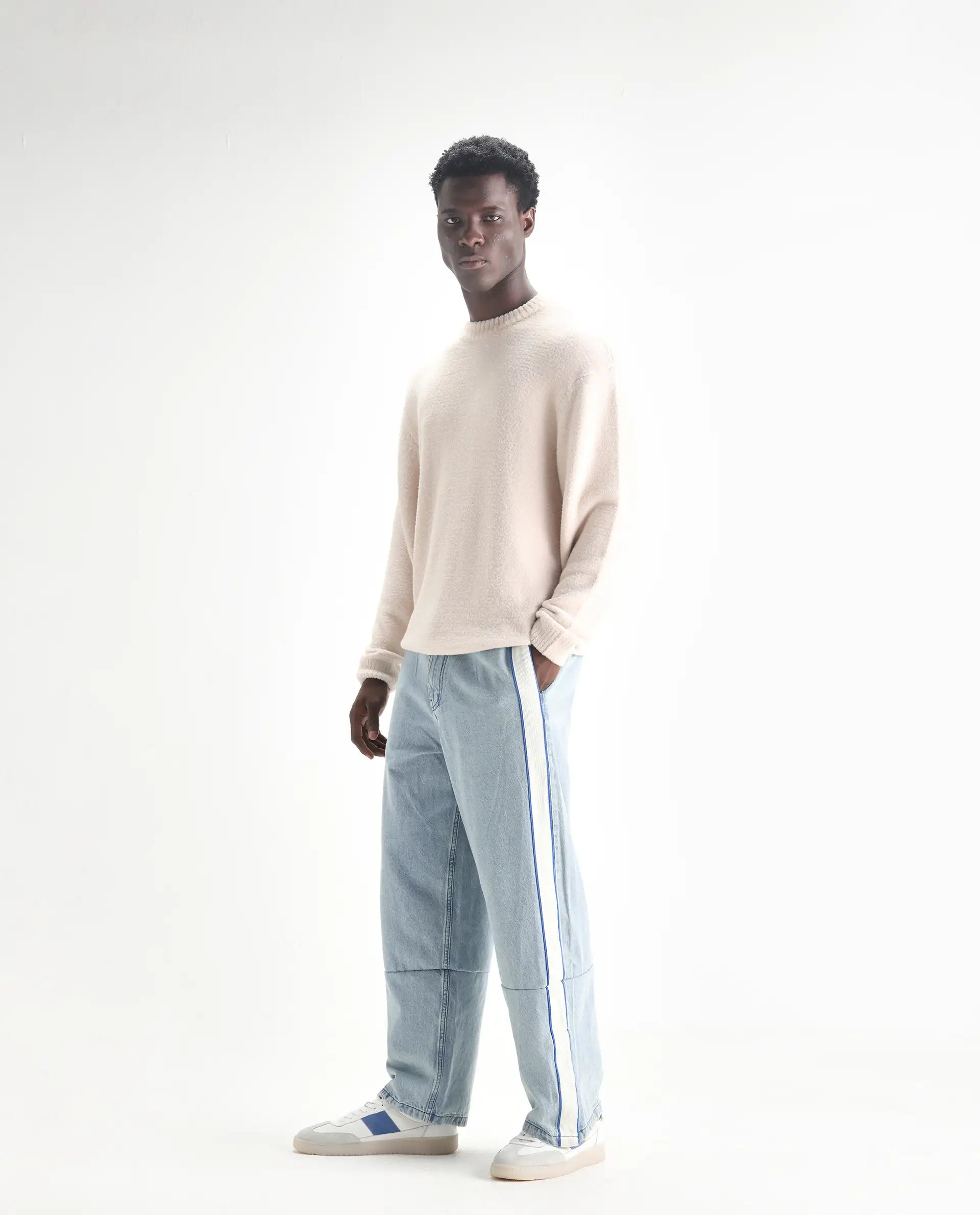 Rare Rabbit Men's Sol Light Blue Cotton Plain Baggy Fit Jeans