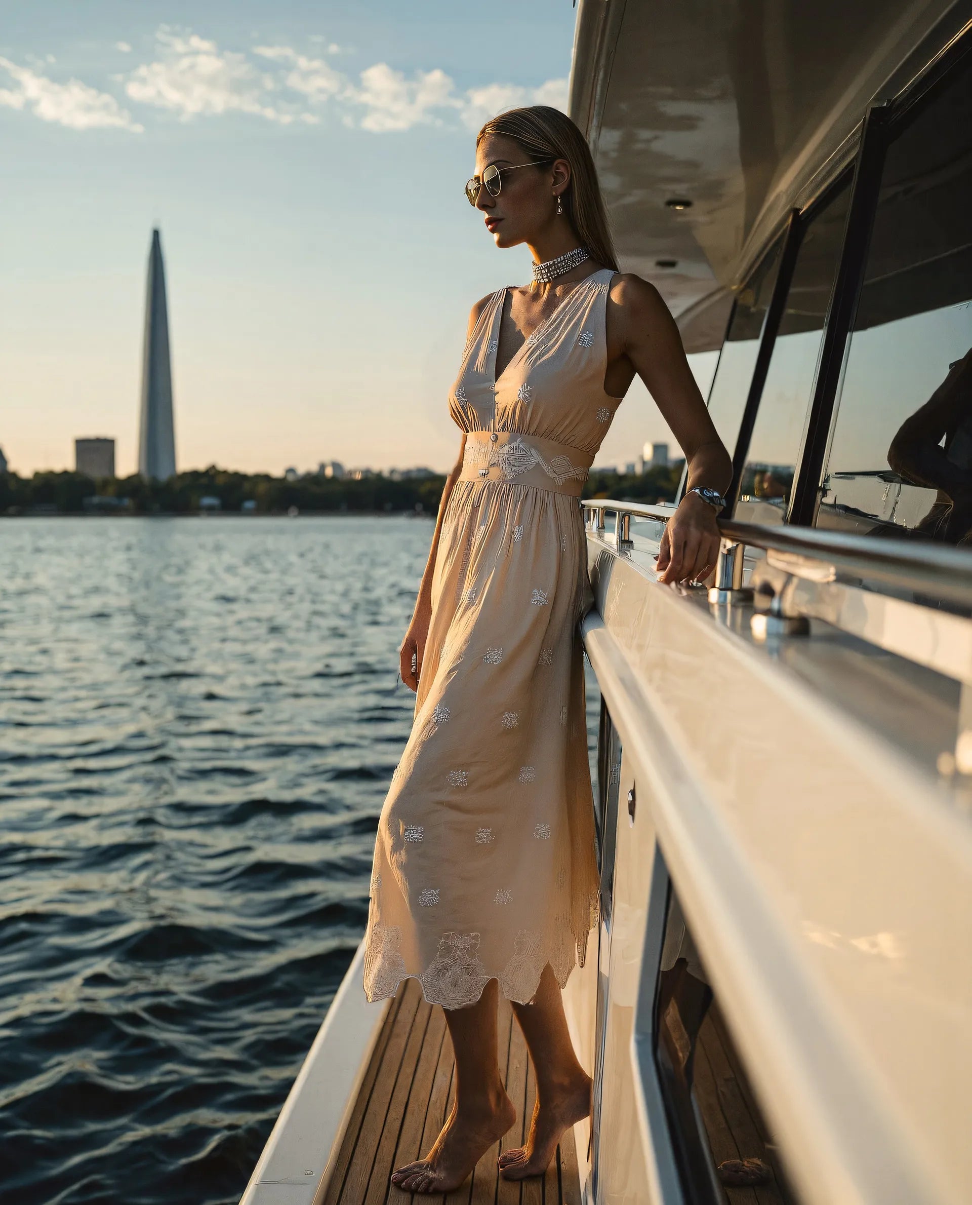 Rareism Women's Somaxa Beige Cotton Halter Neck Plain Sleeveless Midi A-Line Dress