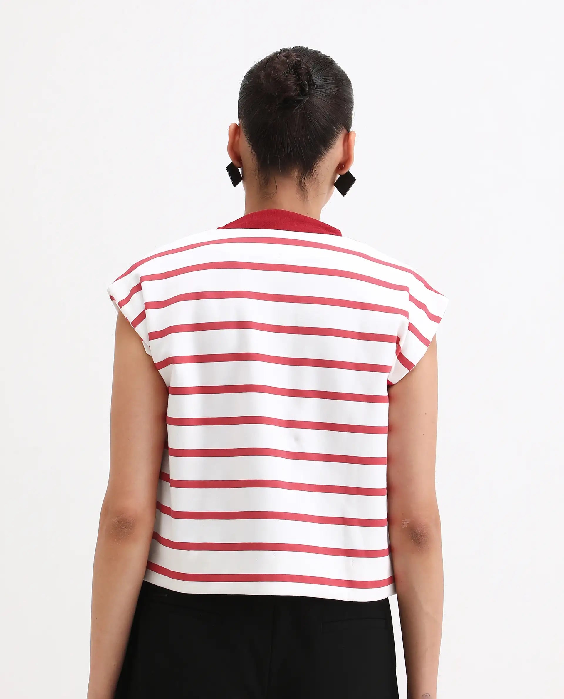 Rareism Women's Somdex Off White Cotton Blend Crew Neck Plain Sleeveless Regular Fit Top