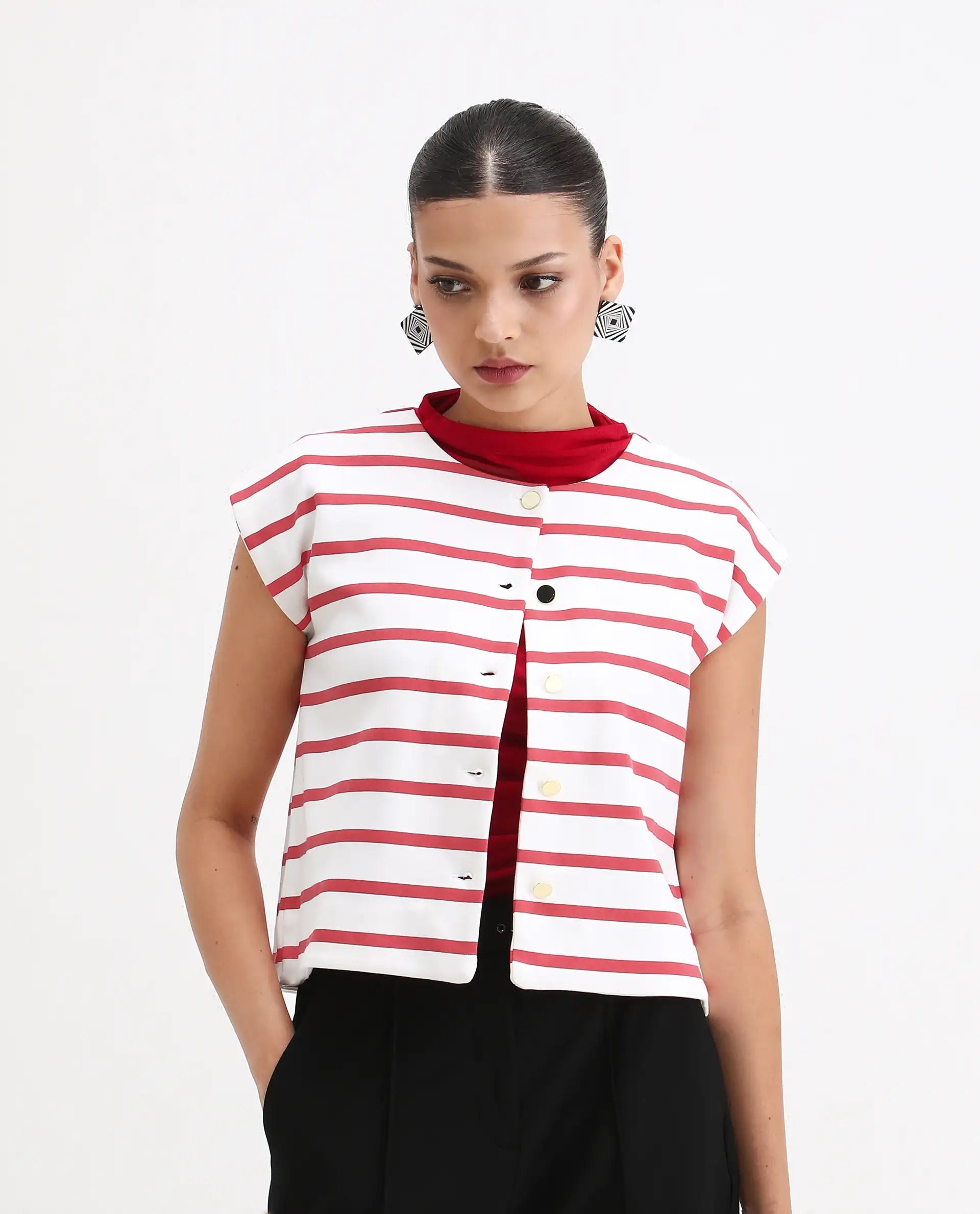 Rareism Women's Somdex Off White Cotton Blend Crew Neck Plain Sleeveless Regular Fit Top