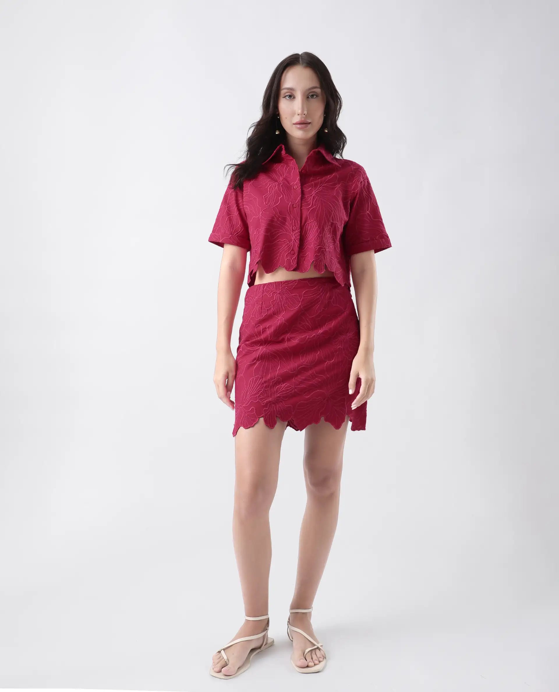 Rareism Women's Somkil Pink Cotton Plain Mini Regular Fit Skirt