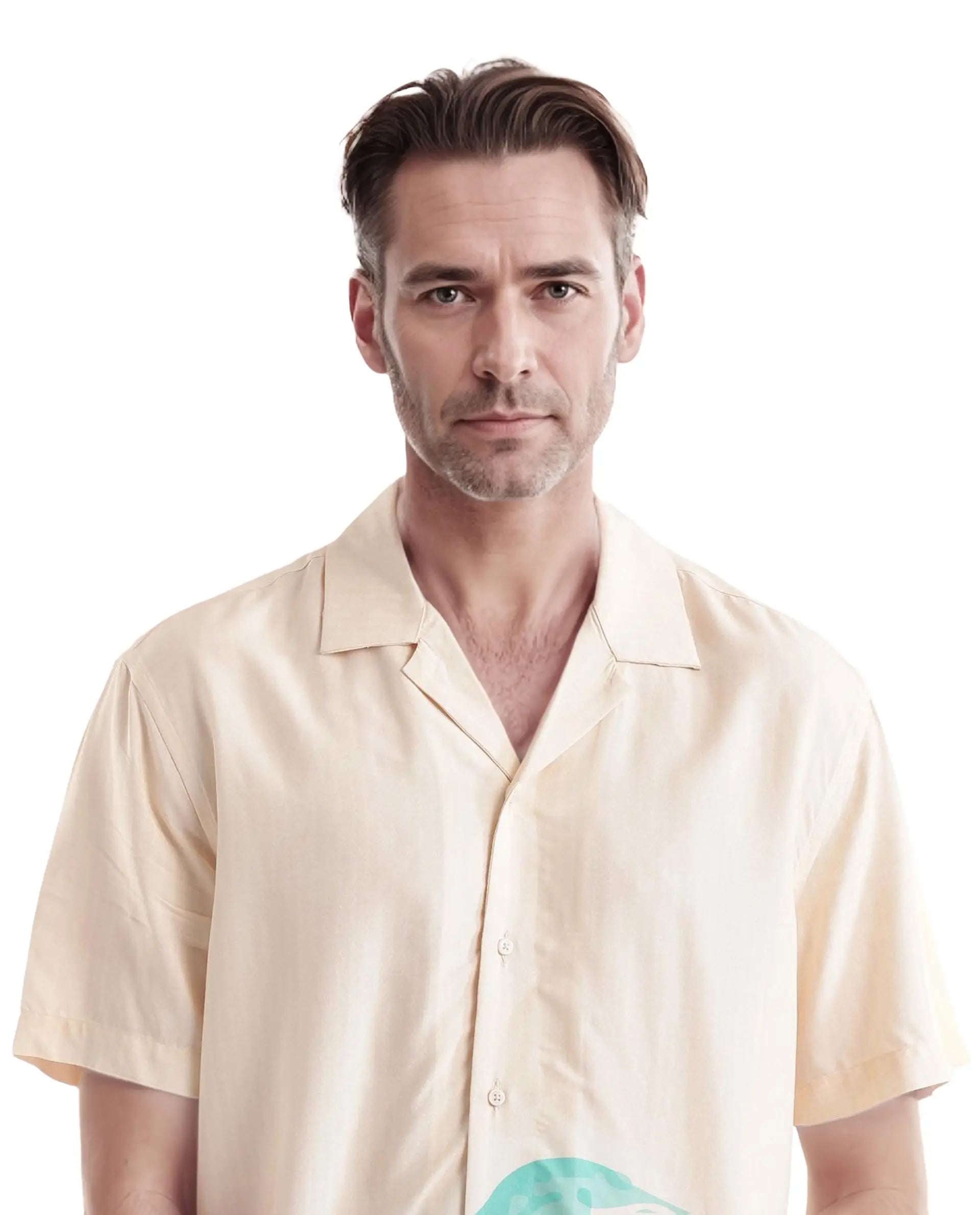 Rare Rabbit Men's Som Light Yellow Cotton Fabric Short Sleeve Cuban Collared Boxy Fit CMYK Animal Print Shirt