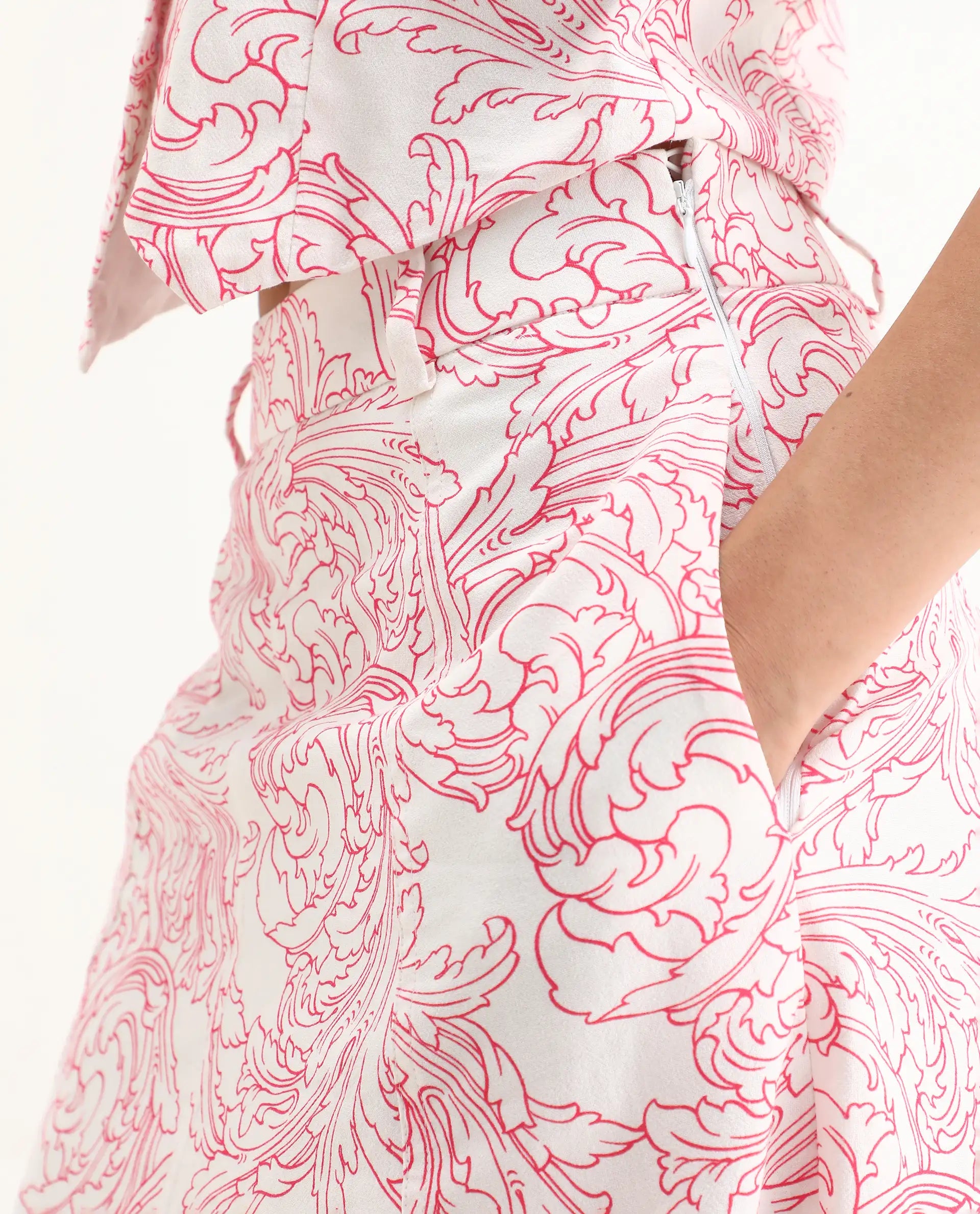 Rareism Women's Somnos B White Cotton Ornamental Print Maxi A-Line Skirt