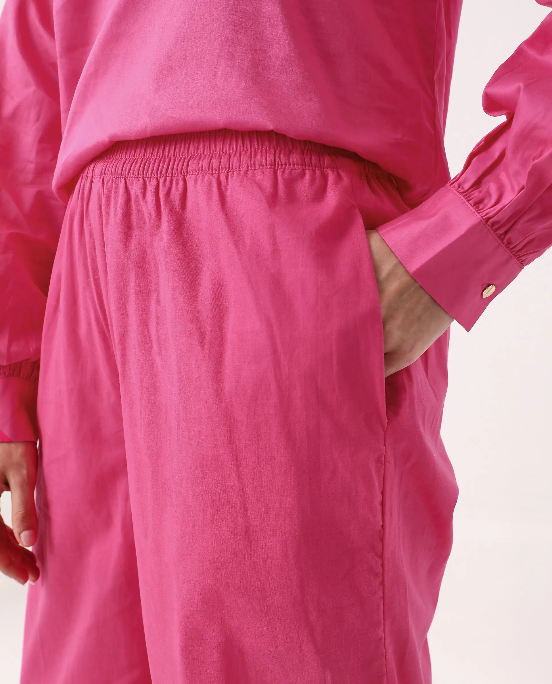 Rareism Women's Somhur B Pink Viscose Blend Plain Ankle Length Straight Fit Trouser