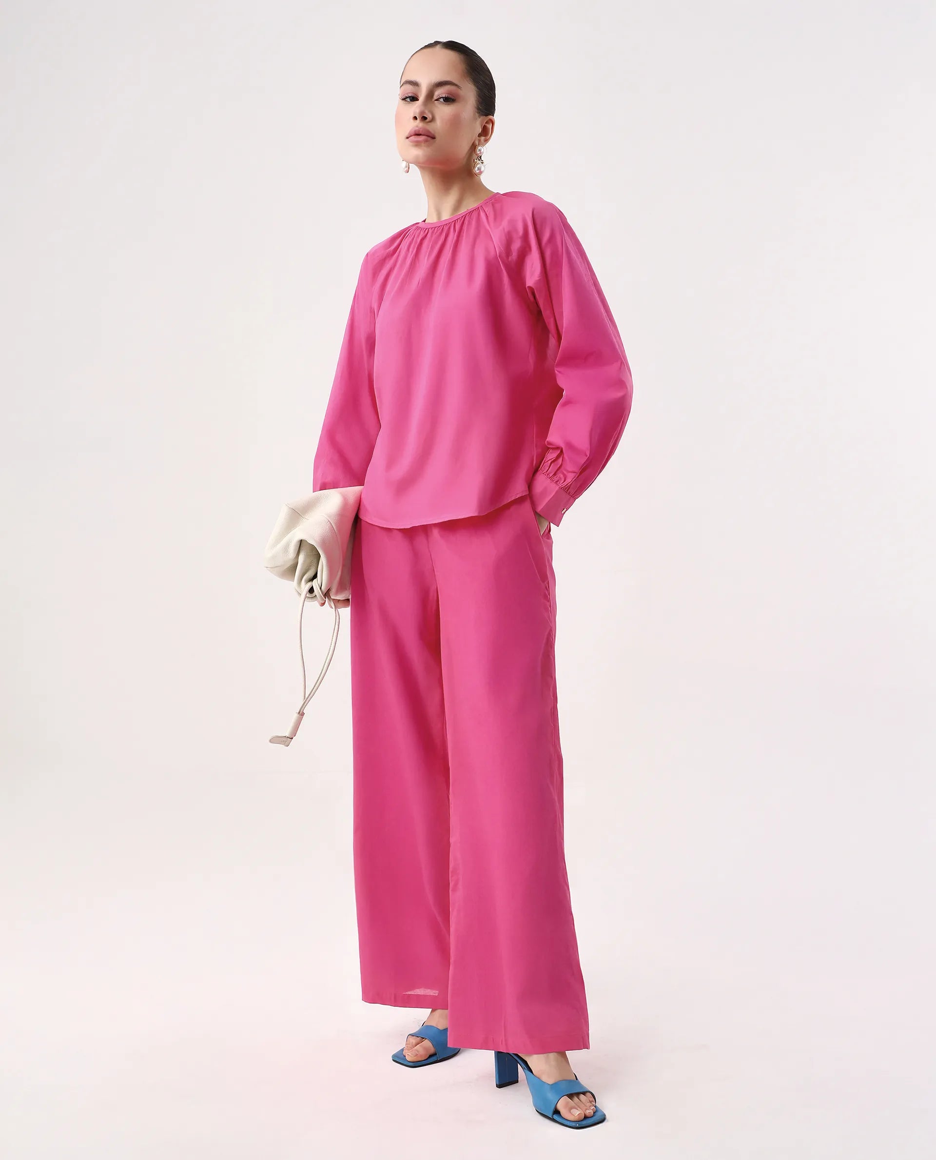 Rareism Women's Somhur B Pink Viscose Blend Plain Ankle Length Straight Fit Trouser