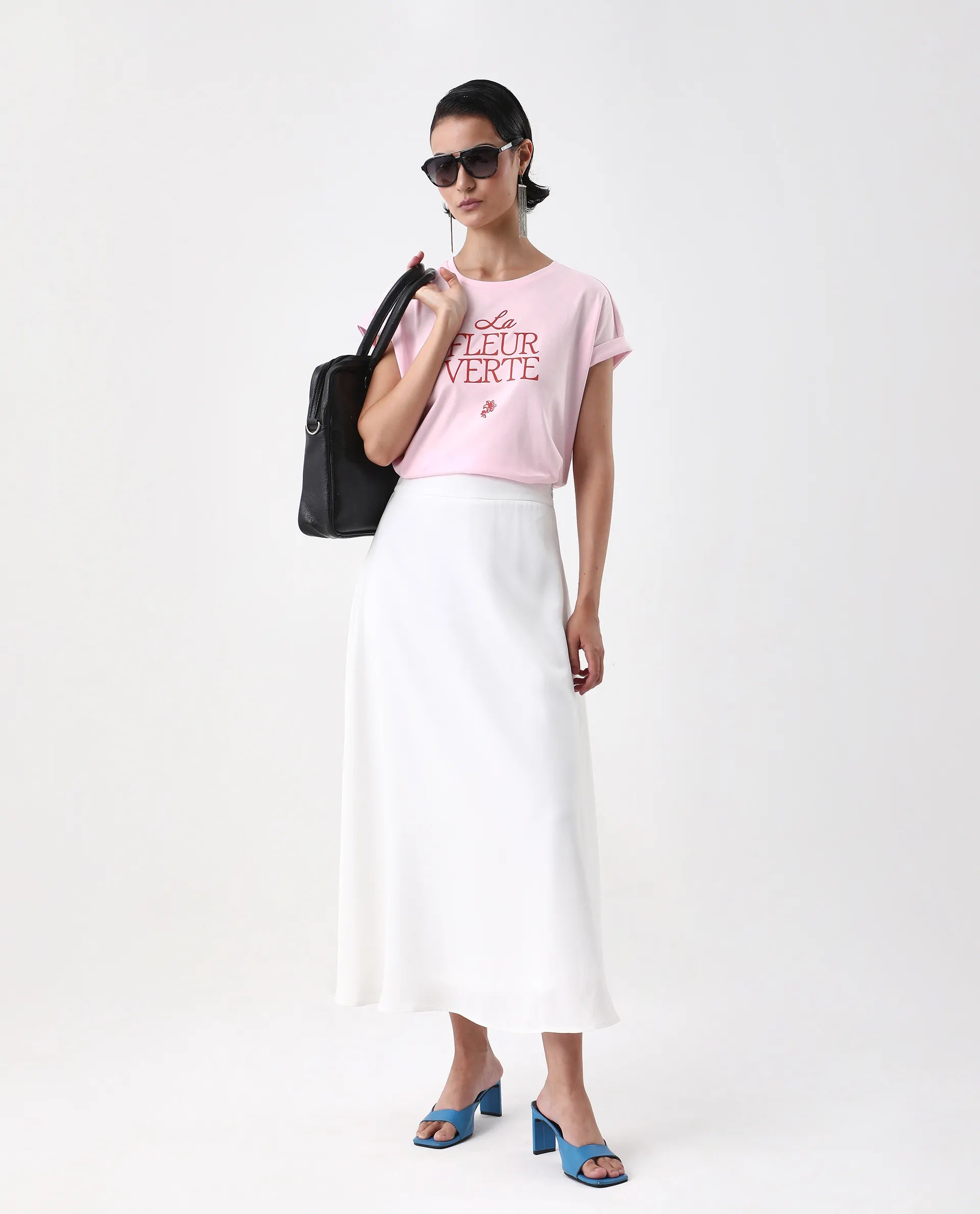 Rareism Women's Somrit Light Pink Cotton Crew Neck Graphic Print Extended Sleeves Regular Fit T-Shirt