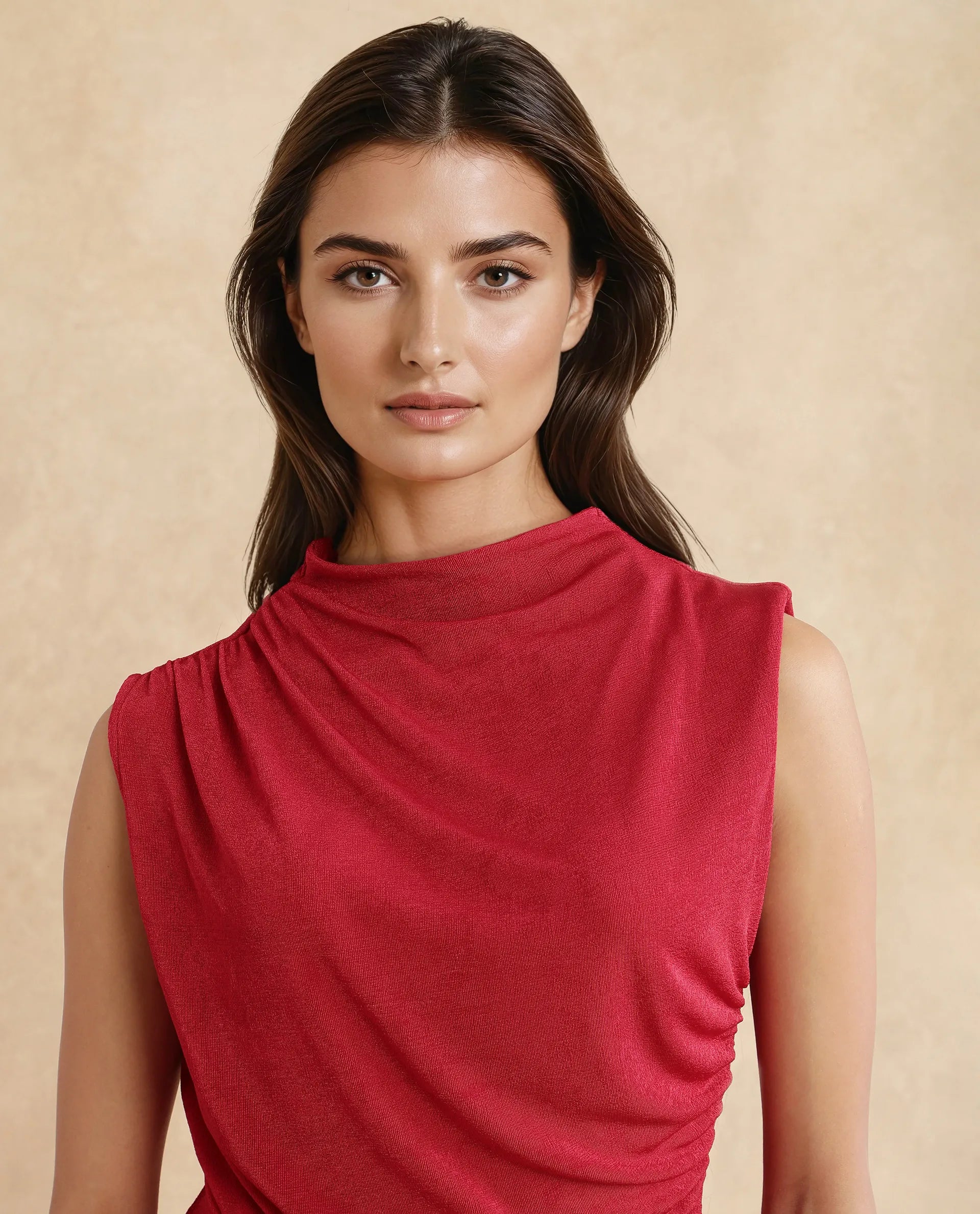 Rareism Women Somtus Red Cowl Neck Plain Top