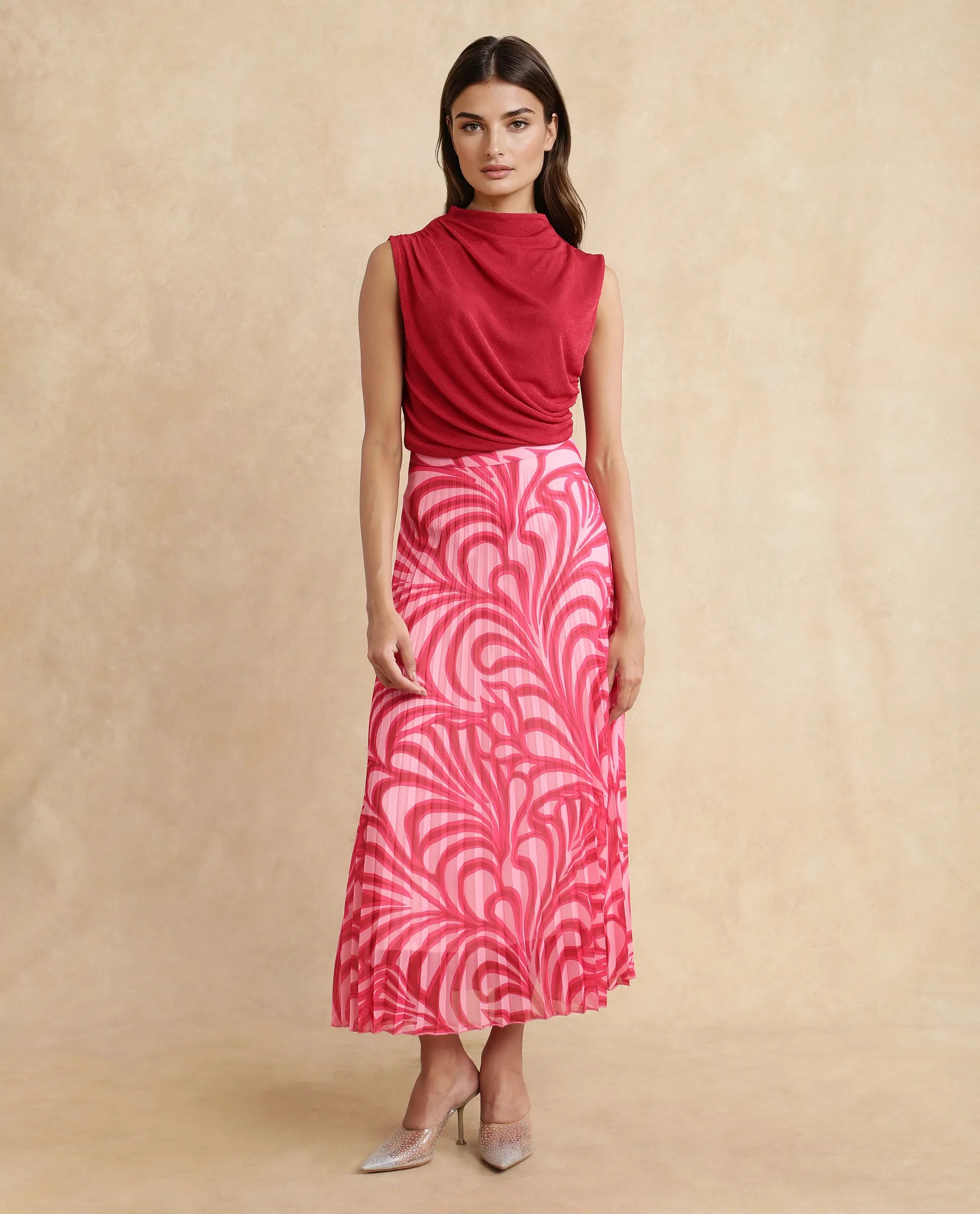 Rareism Women Somtus Red Cowl Neck Plain Top