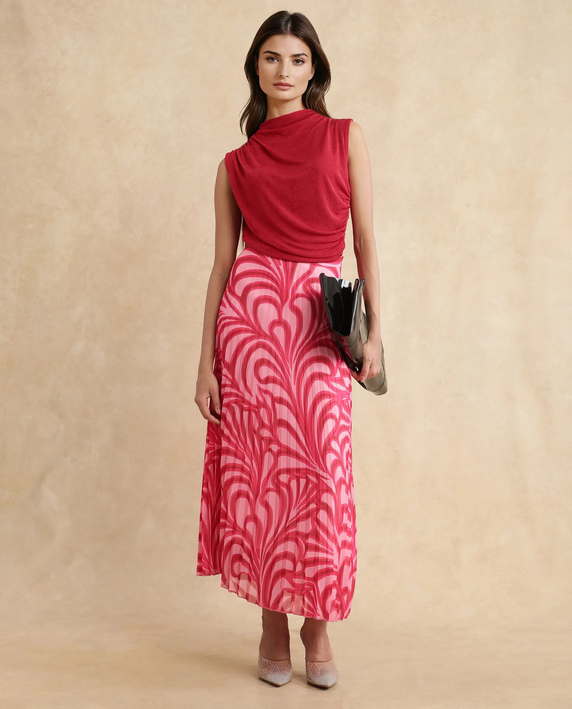 Rareism Women Somtus Red Cowl Neck Plain Top