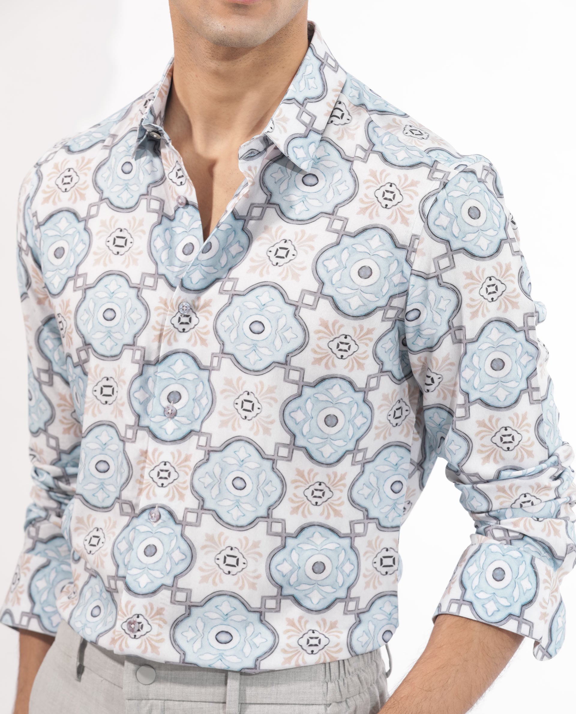 Rare Rabbit Mens Soren Pastel Multi Viscose Fabric Full Sleeves Abstract Floral Print Shirt