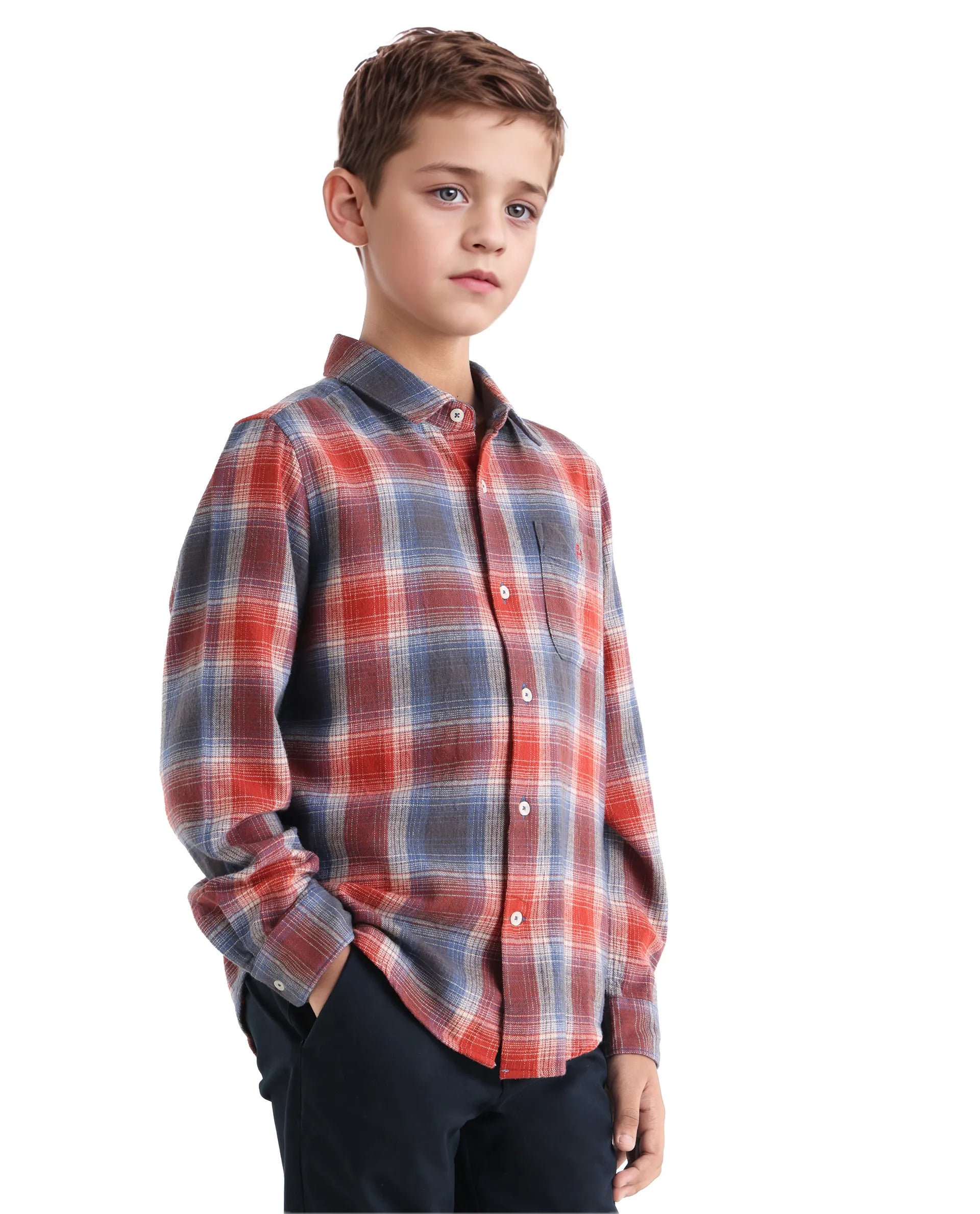 Rare Ones Kids Soren Dusky Rust Cotton Checked Button Closure Regular Fit Shirt