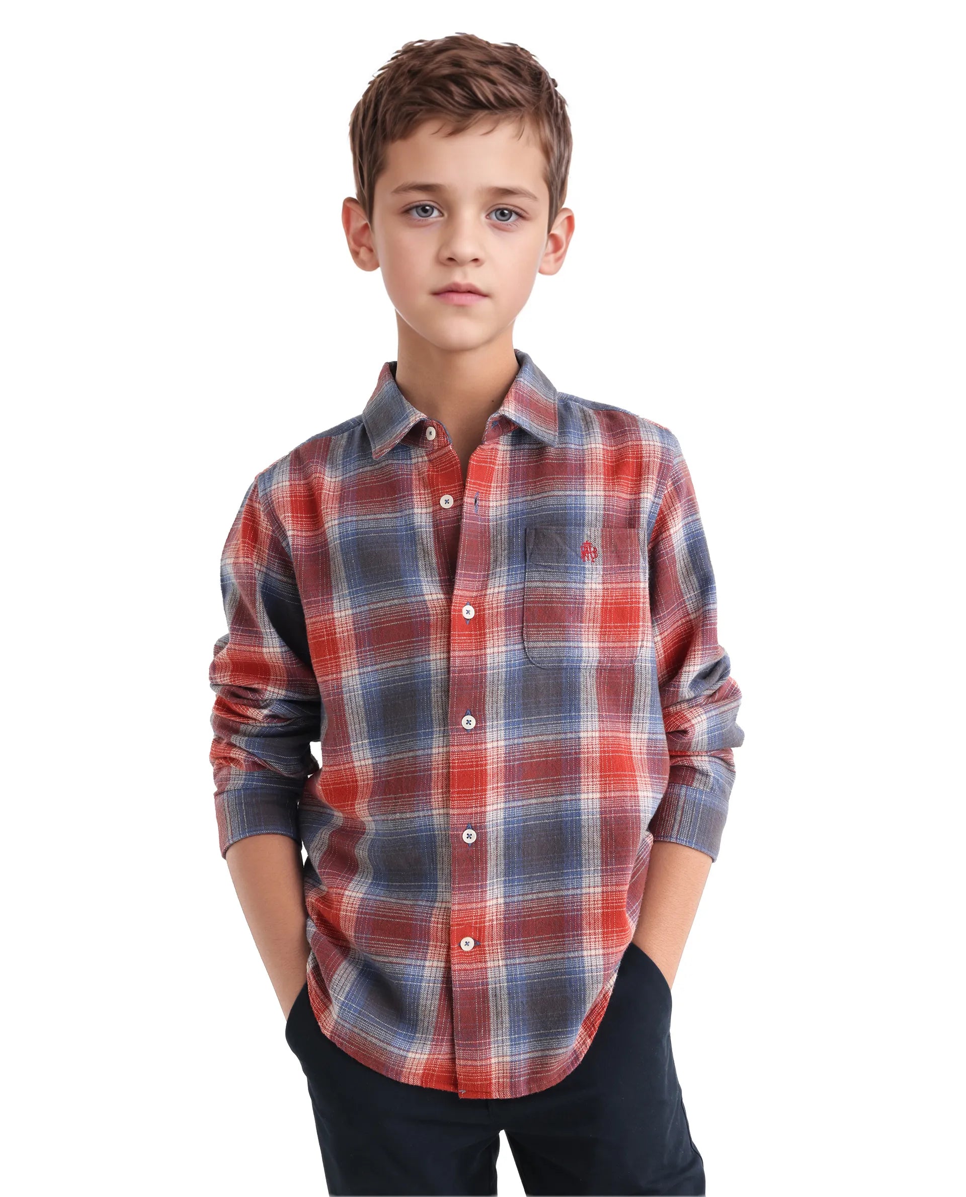 Rare Ones Kids Soren Dusky Rust Cotton Checked Button Closure Regular Fit Shirt