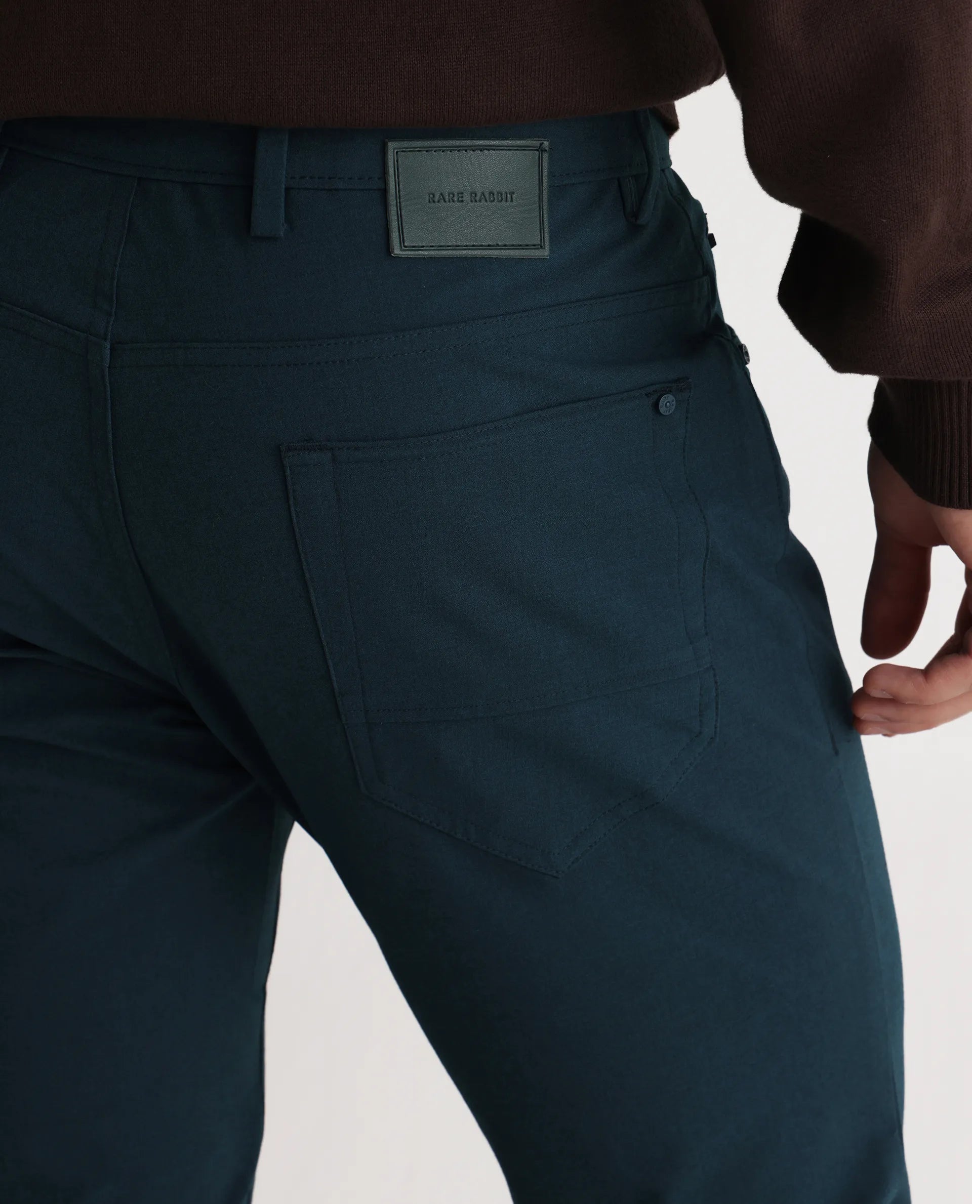 Rare Rabbit Men's Spark Dark Petrol Polyester Plain Regular Fit Trouser