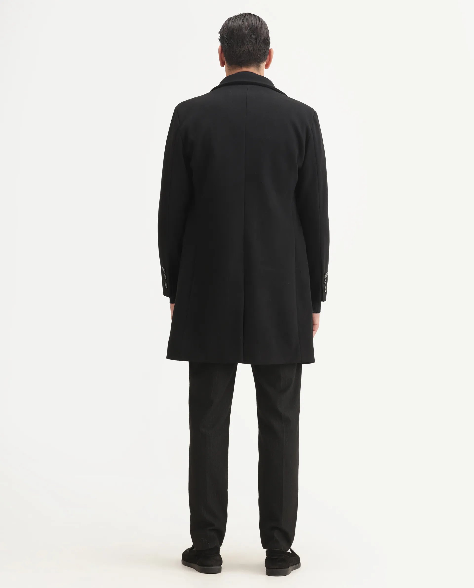 Rare Rabbit Men's Spartan-25 Black Polyester Blend Fabric Collared Neck Relaxed Plain Coat