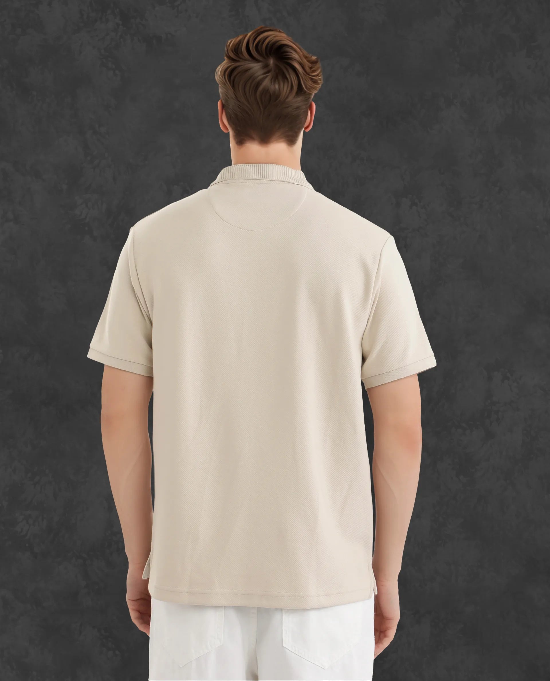 Rare Rabbit Men Spec Off White Cotton Polyester Fabric Short Sleeve Collared Neck Button Closure Plain Polo