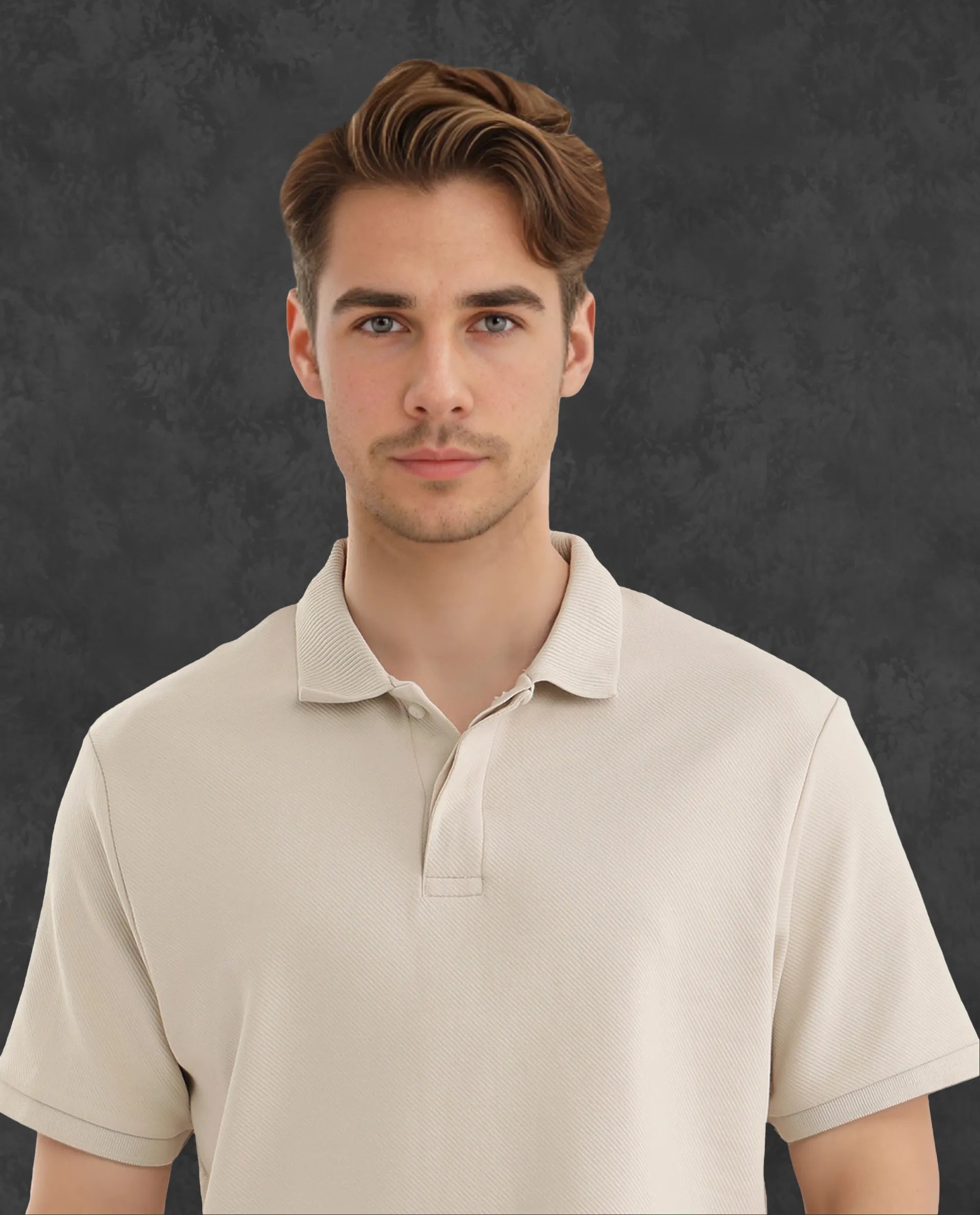 Rare Rabbit Men Spec Off White Cotton Polyester Fabric Short Sleeve Collared Neck Button Closure Plain Polo