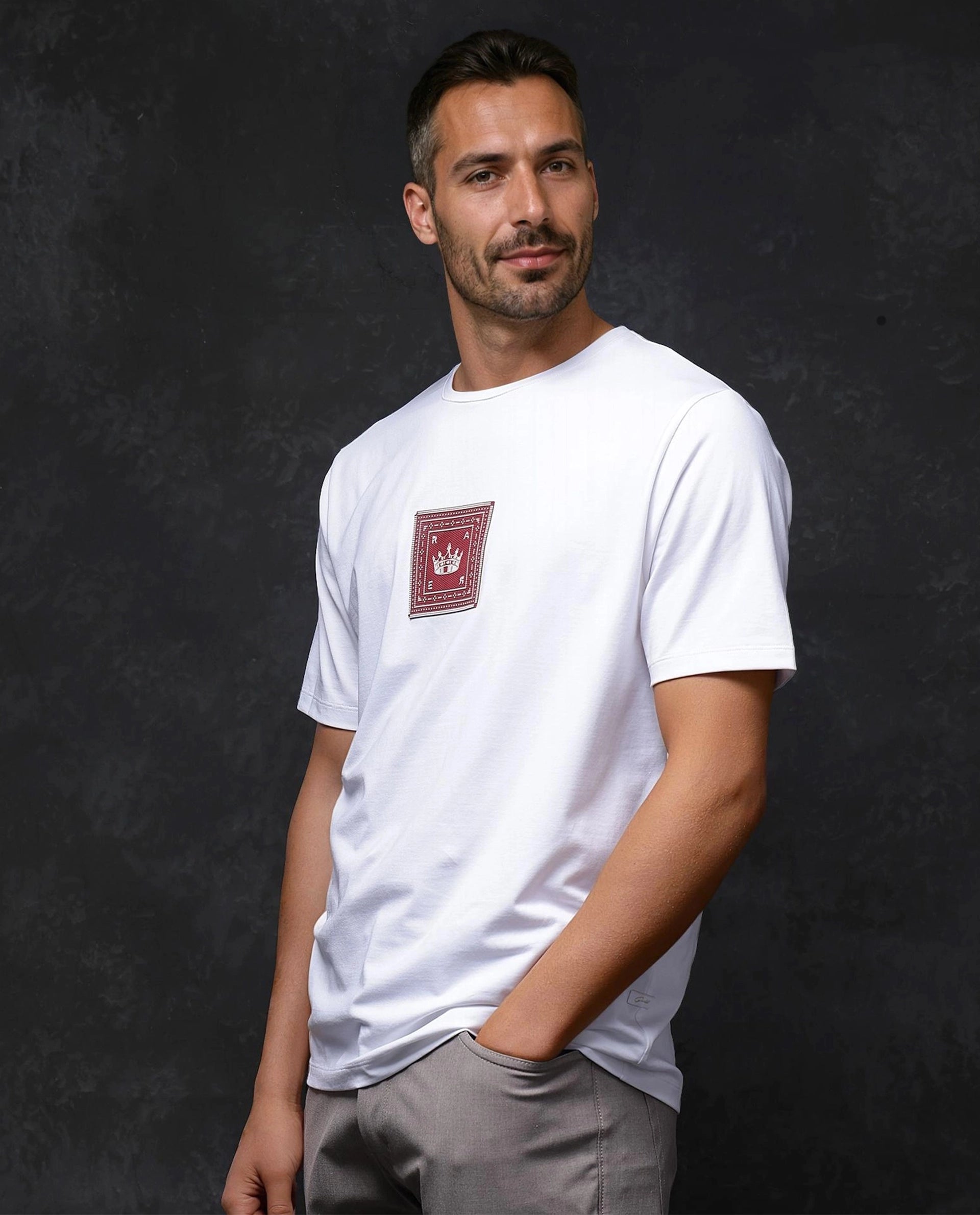 Rare Rabbit Men Spectre White Short Sleeve Crew Neck Graphic Print T-Shirt