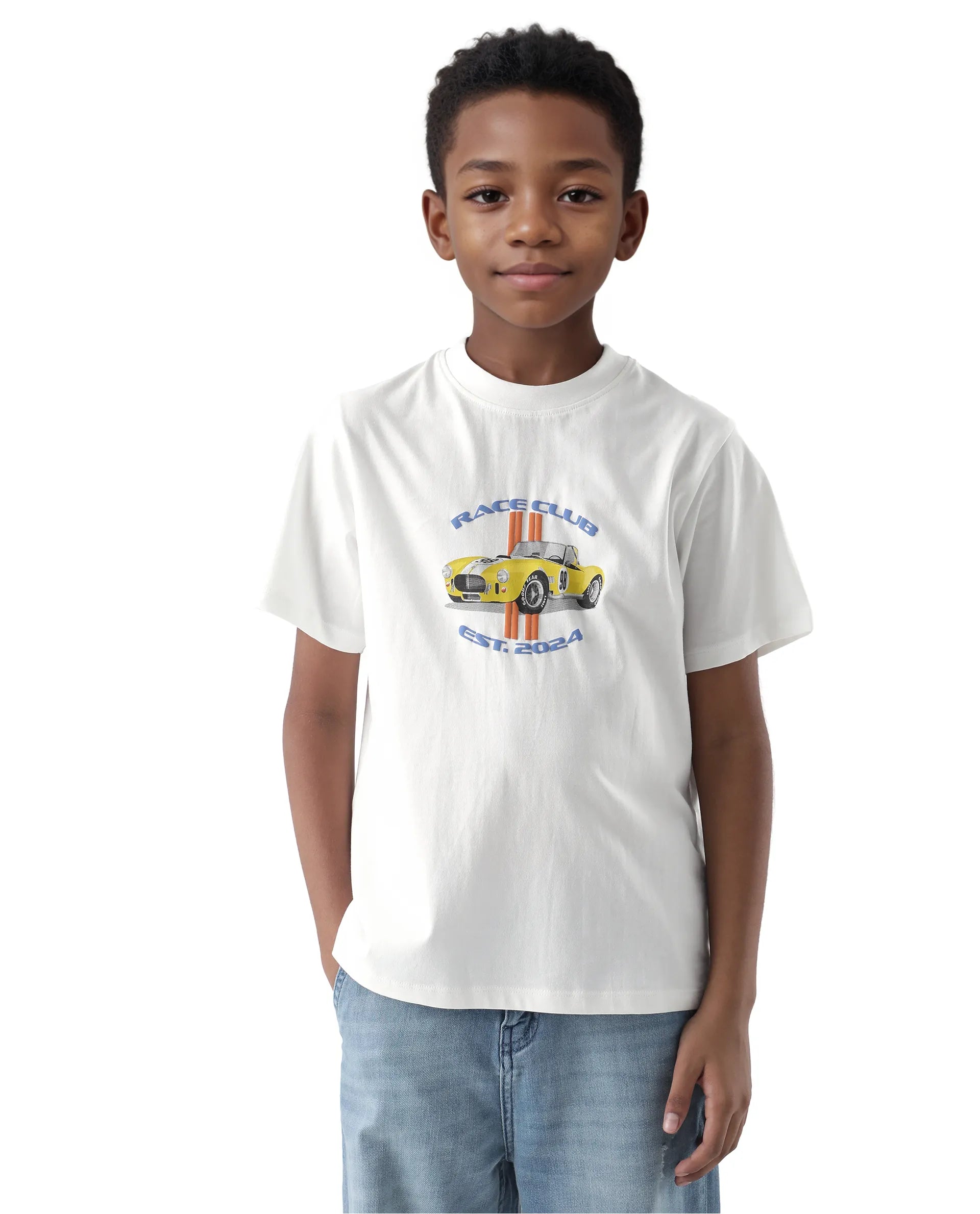 Rare Ones Kids Speed Off White Cotton Half Sleeve Solid Slip-On Closure Regular Fit T-Shirt