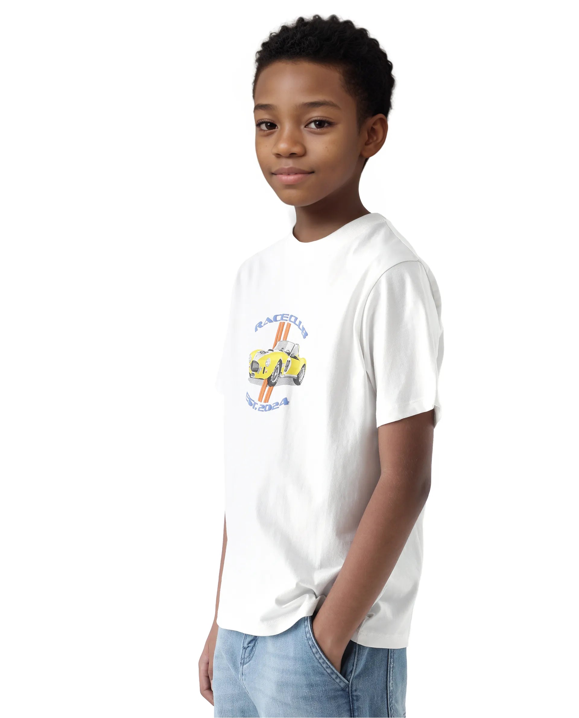 Rare Ones Kids Speed Off White Cotton Half Sleeve Solid Slip-On Closure Regular Fit T-Shirt