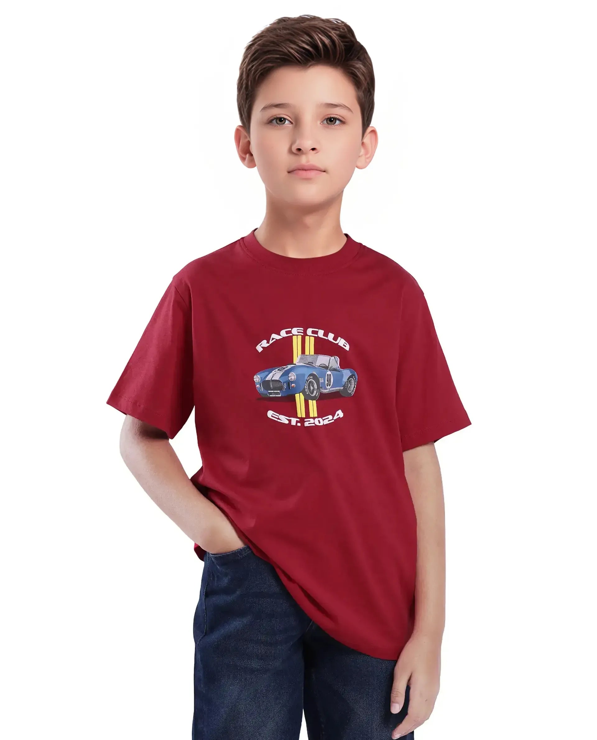 Rare Ones Kids Speed Red Cotton Half Sleeve Printed Slip-On Closure Regular Fit T-Shirt