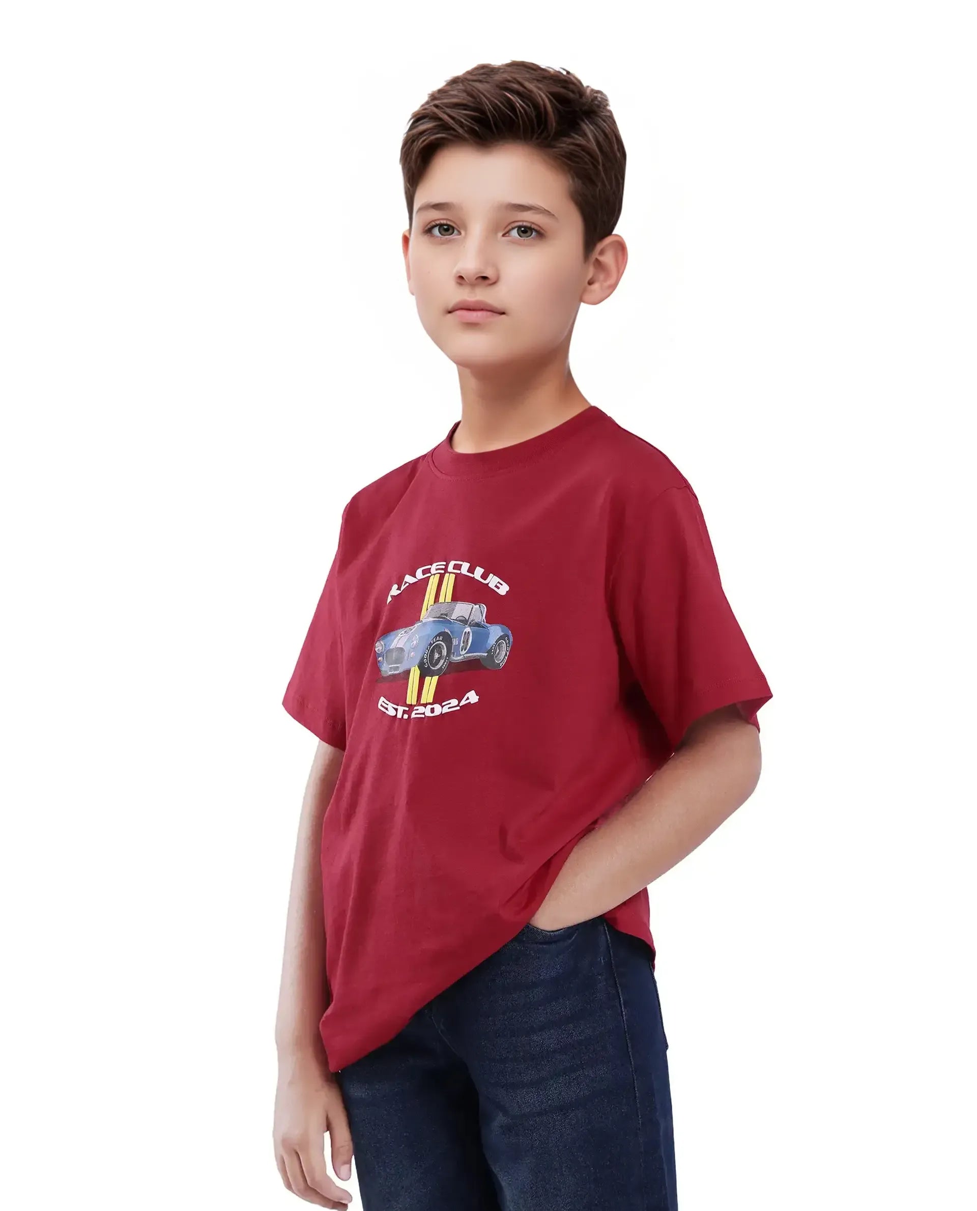 Rare Ones Kids Speed Red Cotton Half Sleeve Printed Slip-On Closure Regular Fit T-Shirt