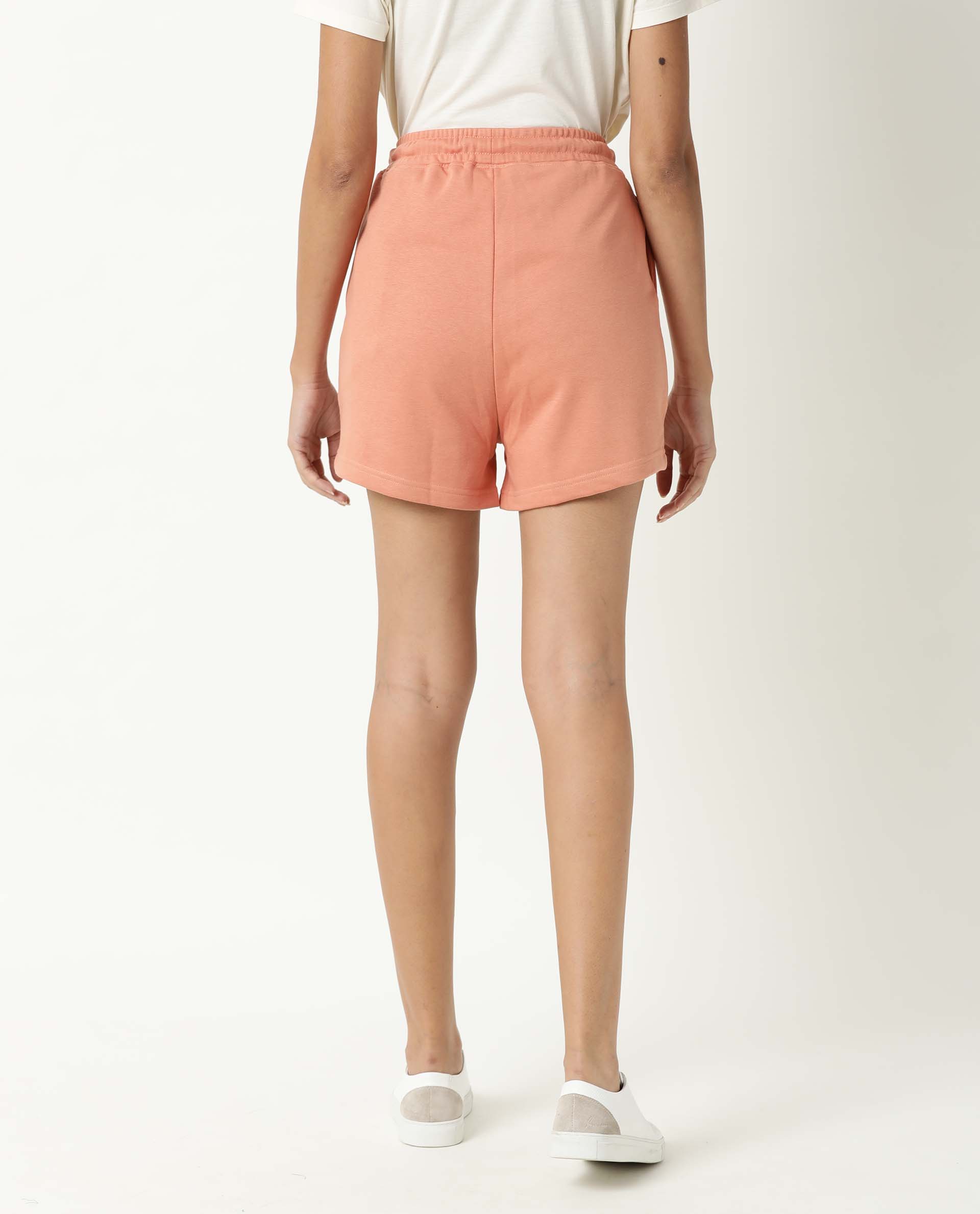 Rareism Women Spence Orange Poly Cotton Fabric Regular Fit Solid Mid Rise Shorts