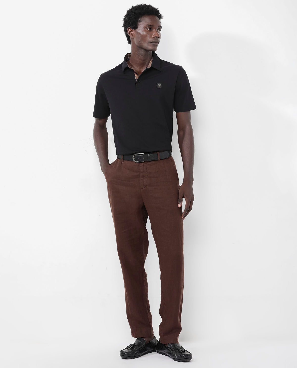 Rare Rabbit Men's Spencer Black Short Sleeve Button Closure Regular Fit Solid Polo T-Shirt