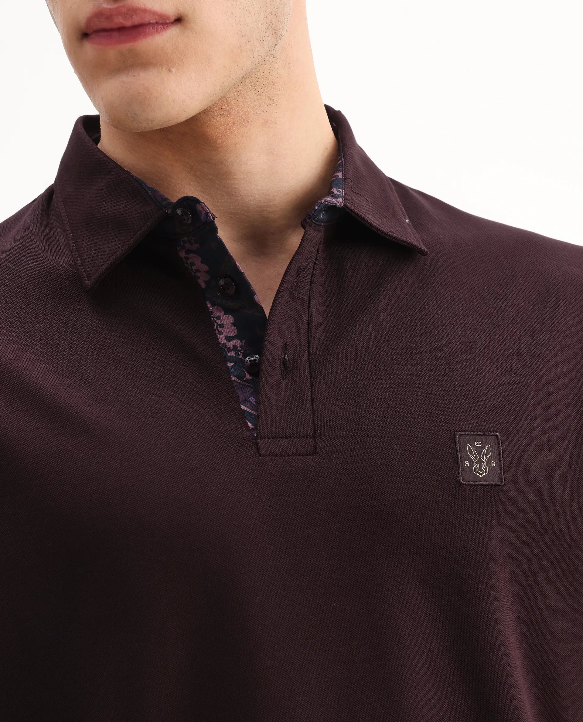 Rare Rabbit Men's Spencer Dark Maroon Cotton Plain Regular Fit Half Sleeve Polo