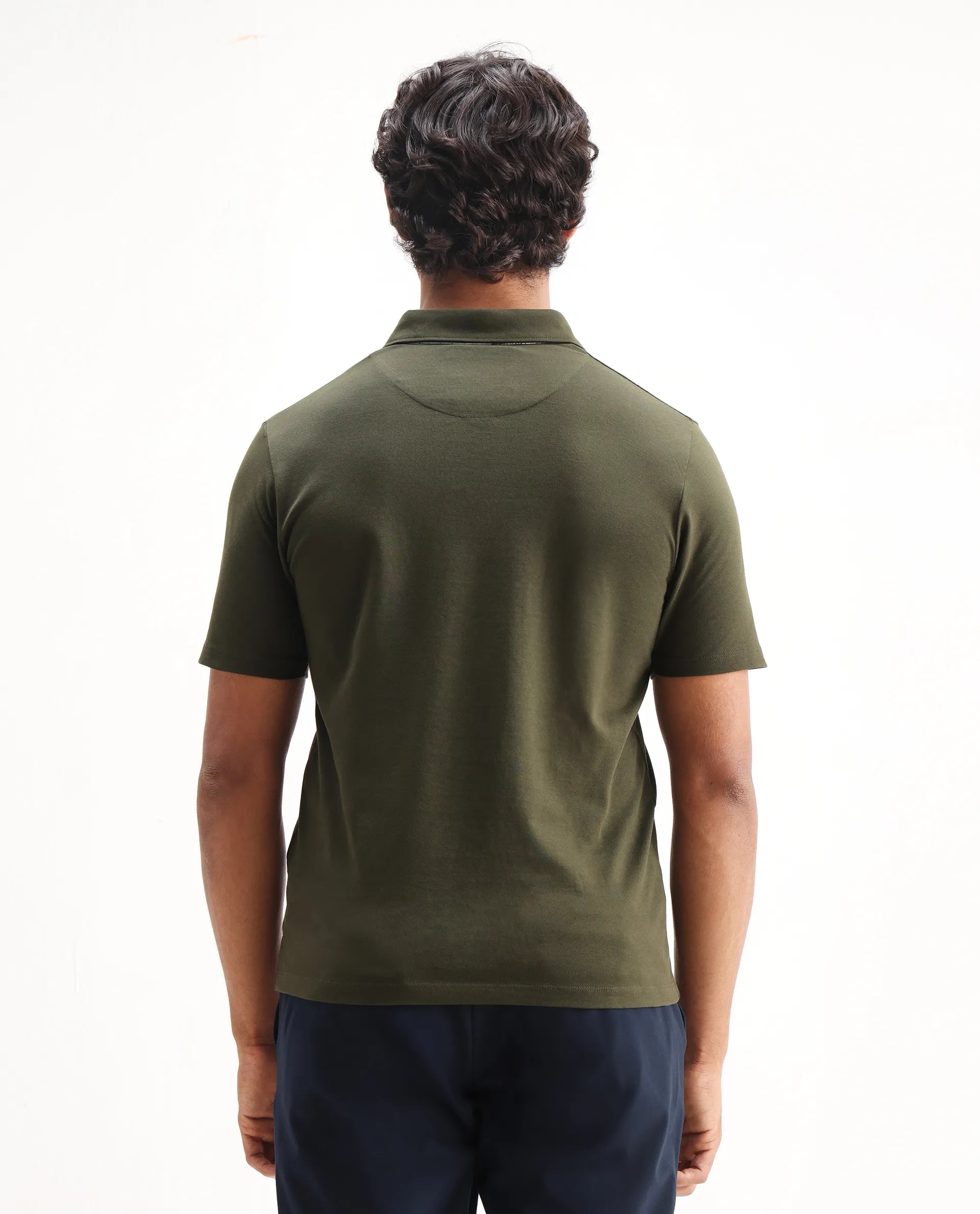 Rare Rabbit Men's Spencer Dark Olive Cotton Plain Regular Fit Half Sleeve Polo