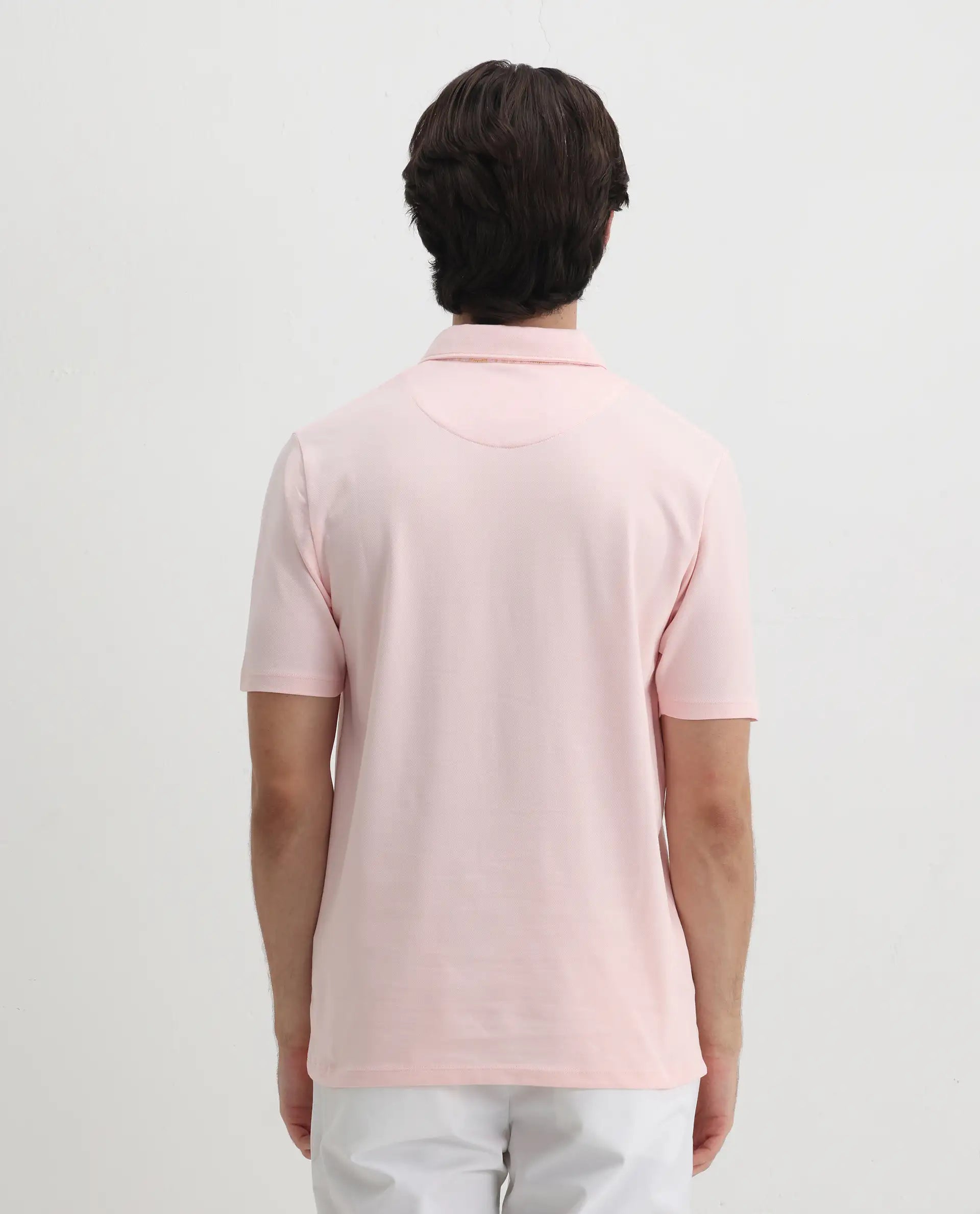 Rare Rabbit Men's Spencer Light Pink Cotton Plain Regular Fit Half Sleeve Polo