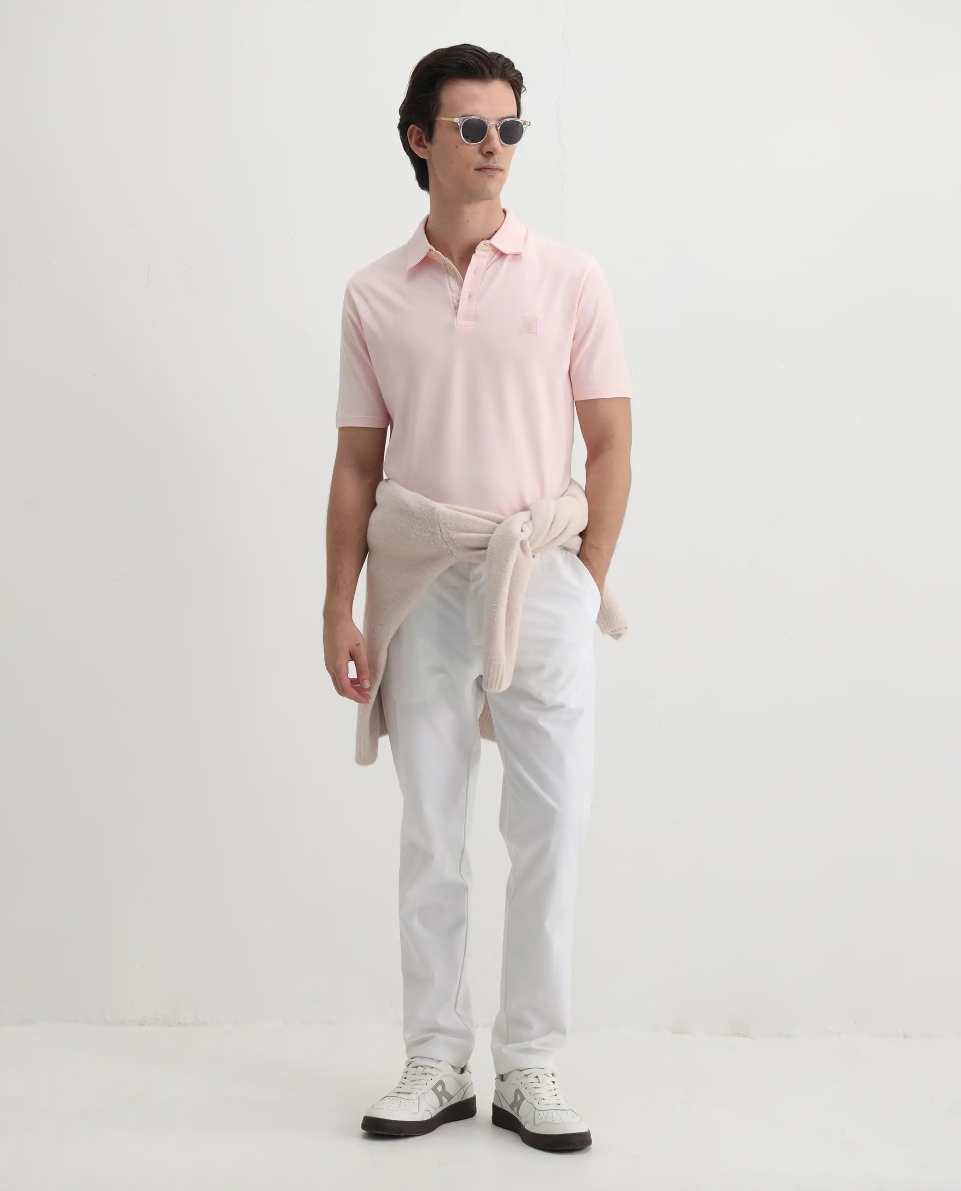 Rare Rabbit Men's Spencer Light Pink Cotton Plain Regular Fit Half Sleeve Polo