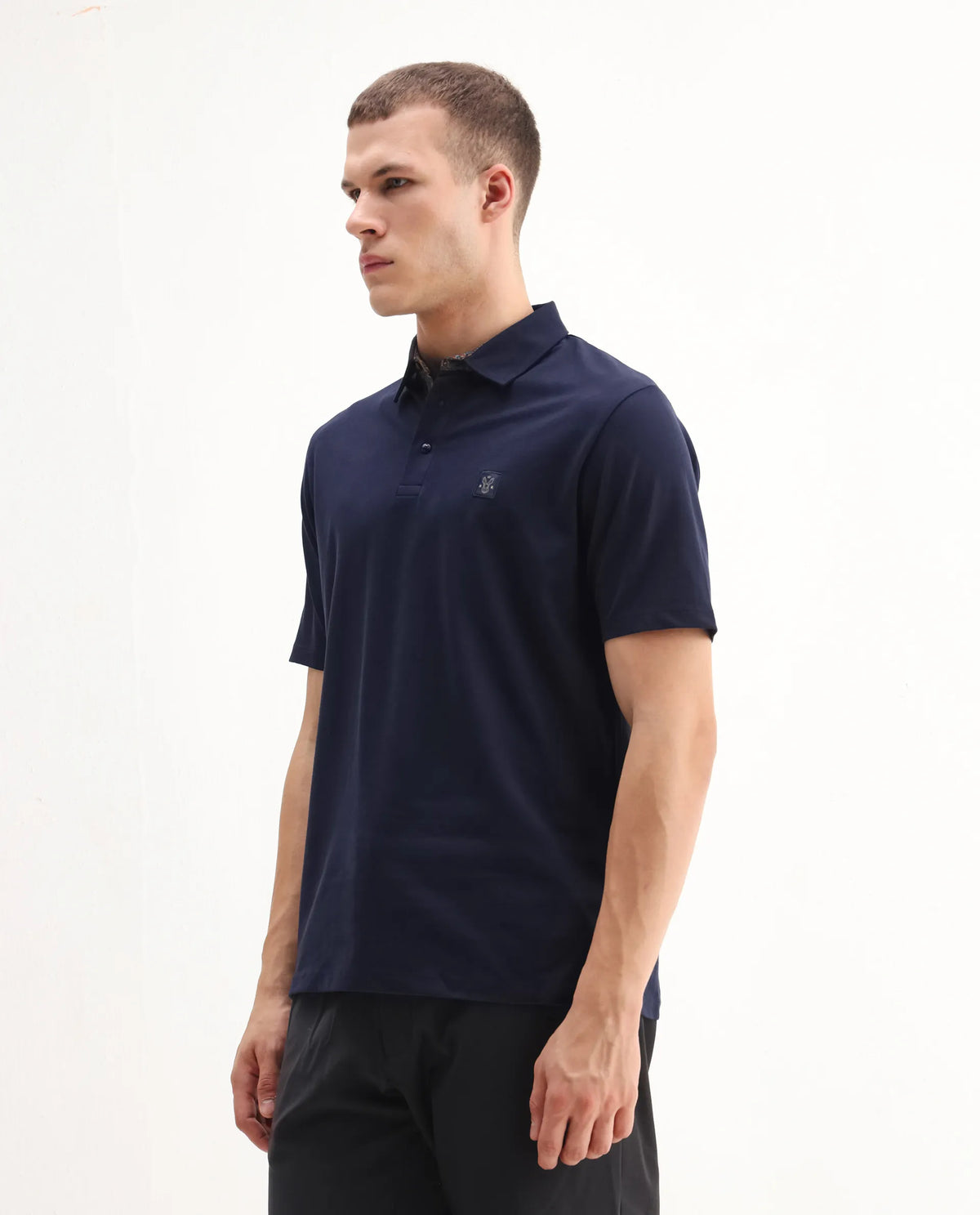 Rare Rabbit Men's Spencer Navy Cotton Plain Regular Fit Half Sleeve Polo