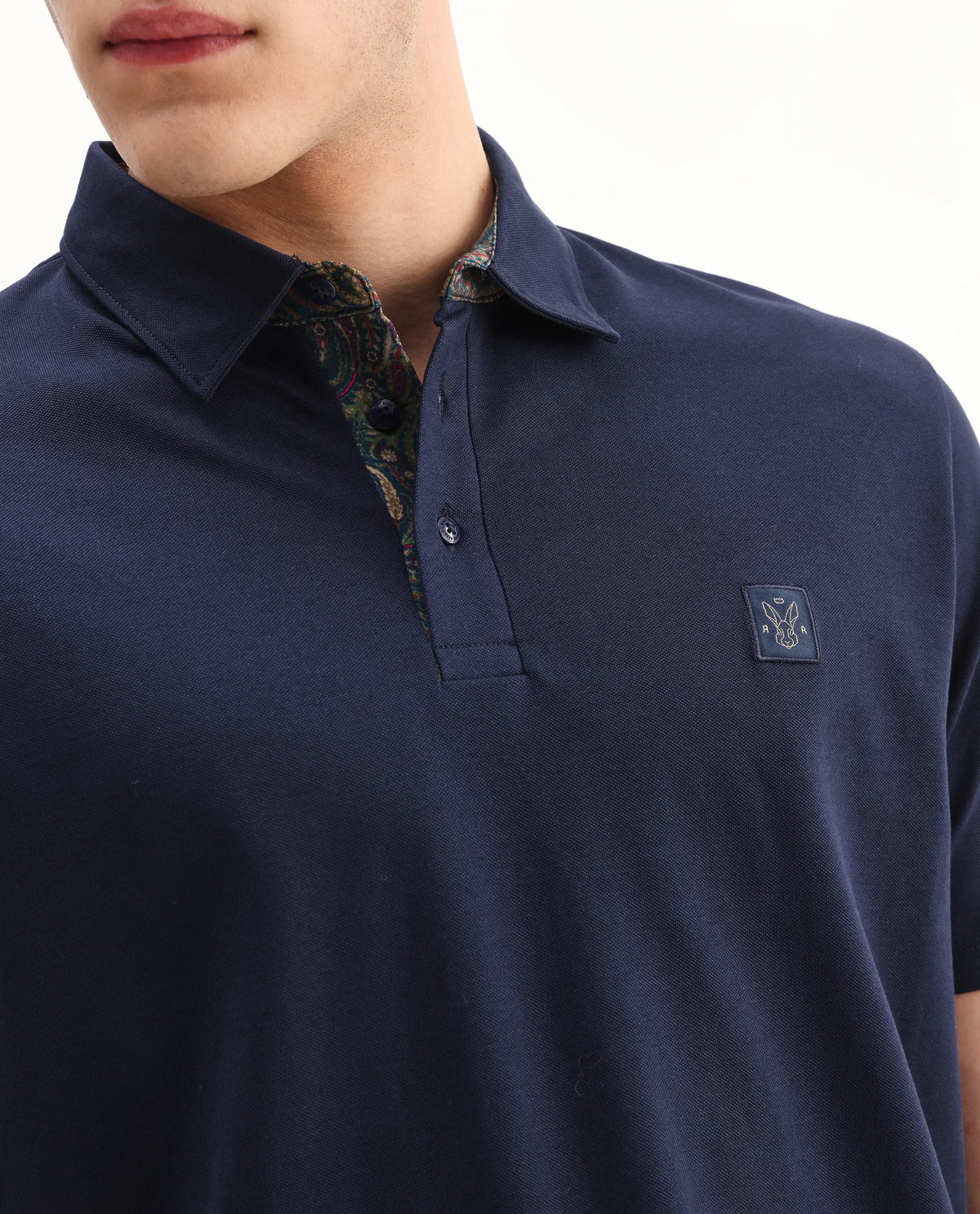 Rare Rabbit Men's Spencer Navy Cotton Plain Regular Fit Half Sleeve Polo