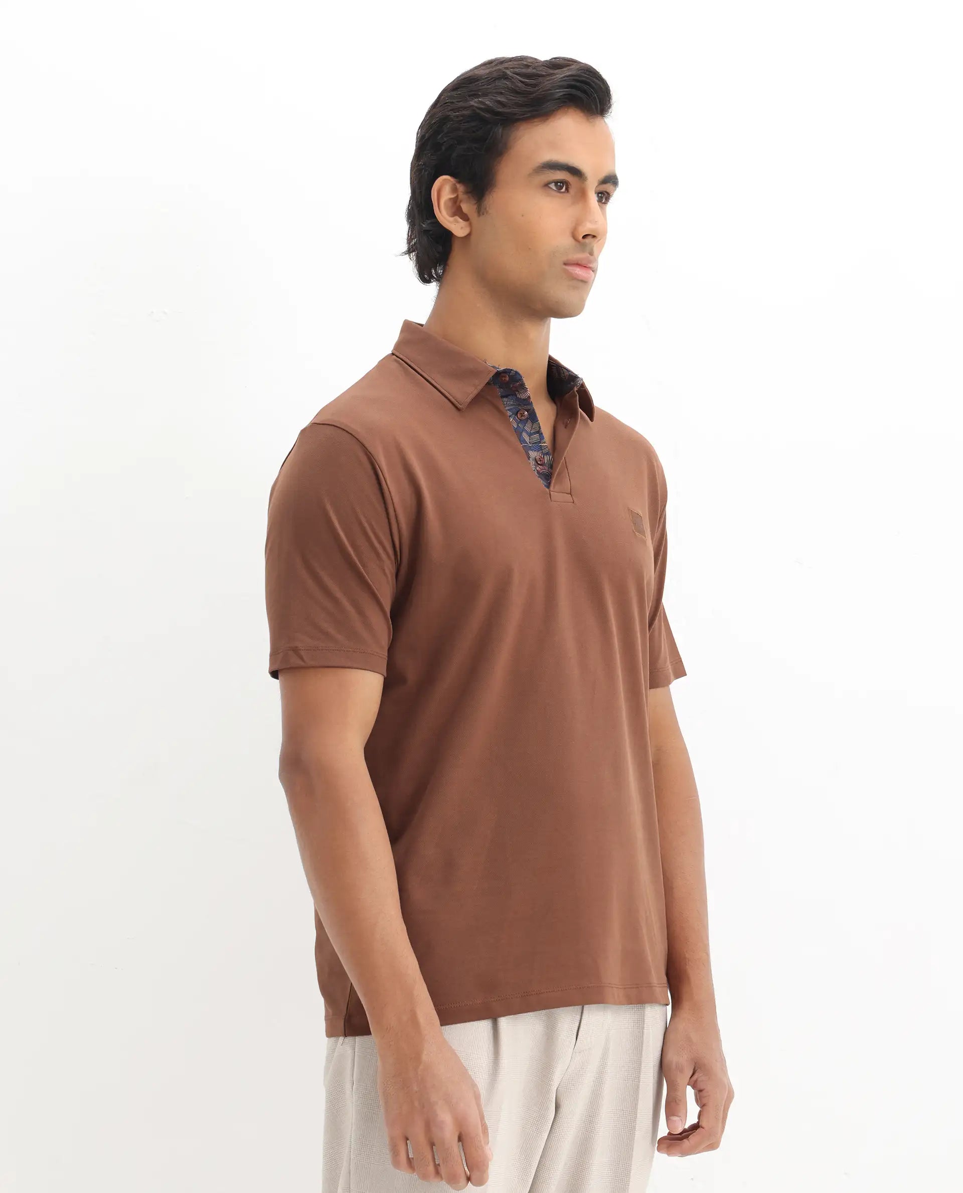 Rare Rabbit Men's Spencer Rust Cotton Plain Regular Fit Half Sleeve Polo