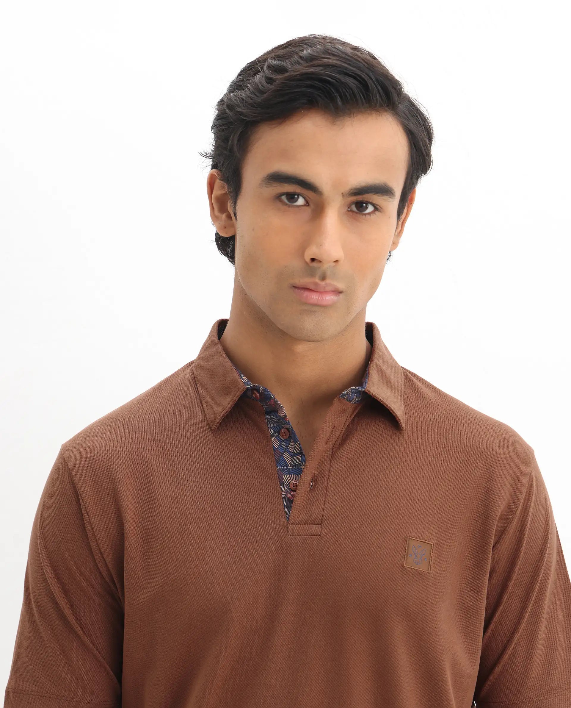Rare Rabbit Men's Spencer Rust Cotton Plain Regular Fit Half Sleeve Polo