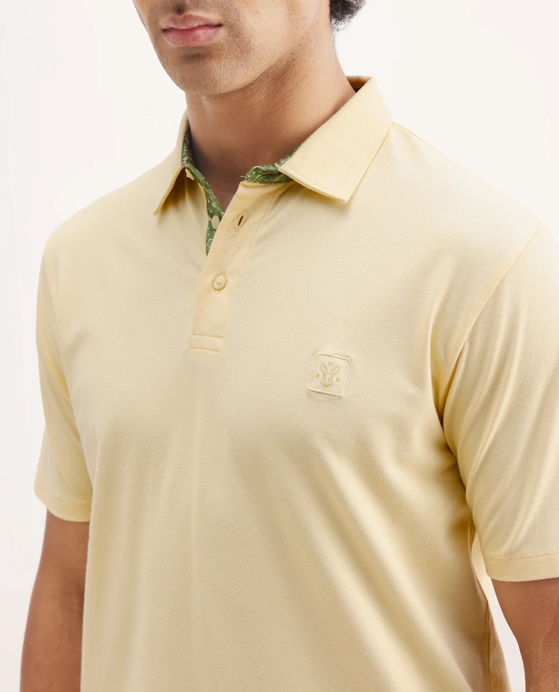 Rare Rabbit Men's Spencer Yellow Cotton Plain Regular Fit Half Sleeve Polo