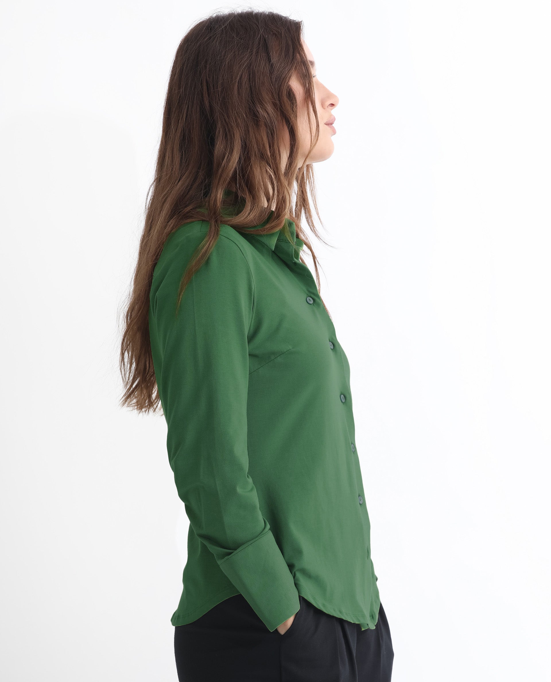 Rareism Women Spie Olive Regular Sleeve Shirt Collar Solid Shirt