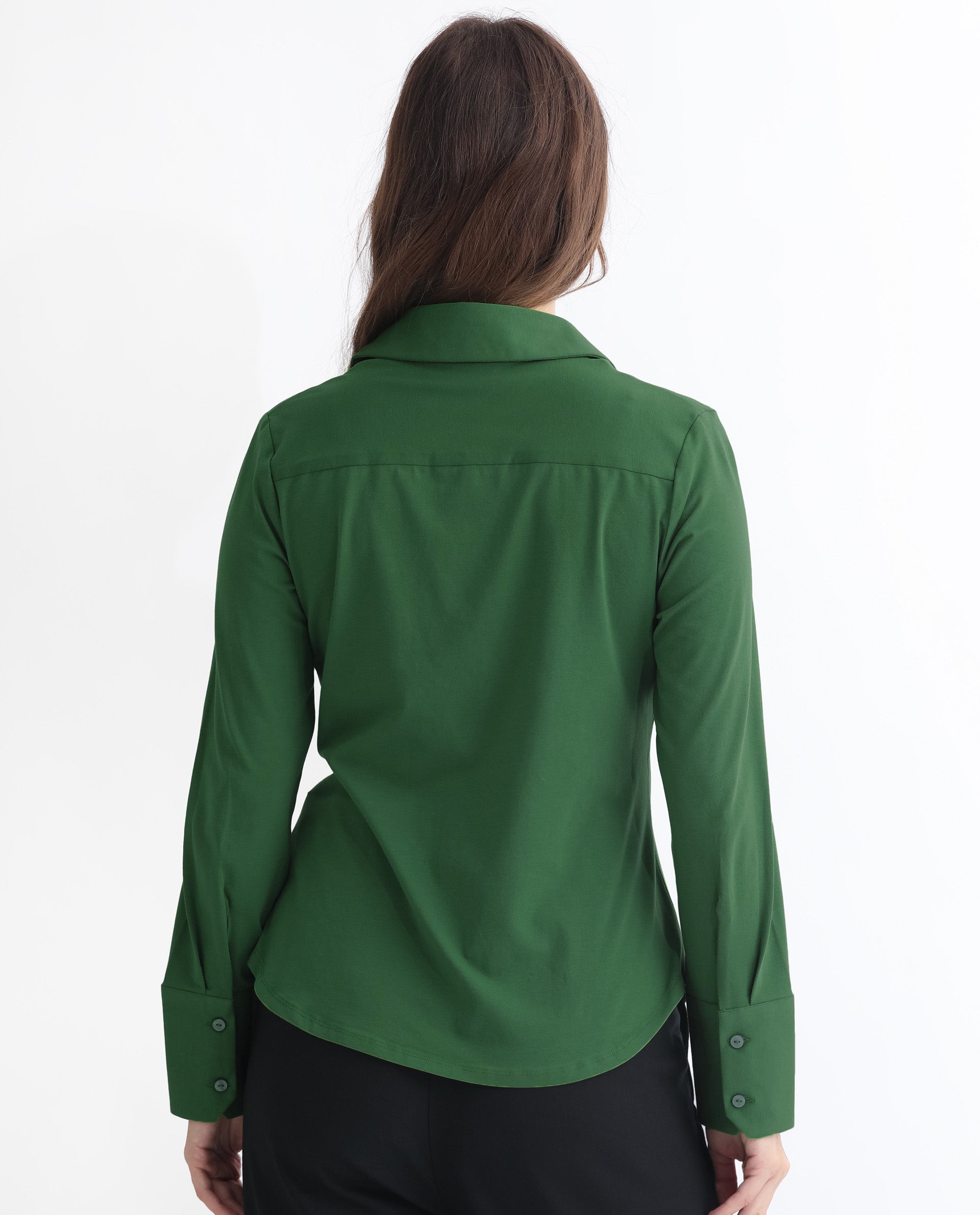 Rareism Women Spie Olive Regular Sleeve Shirt Collar Solid Shirt