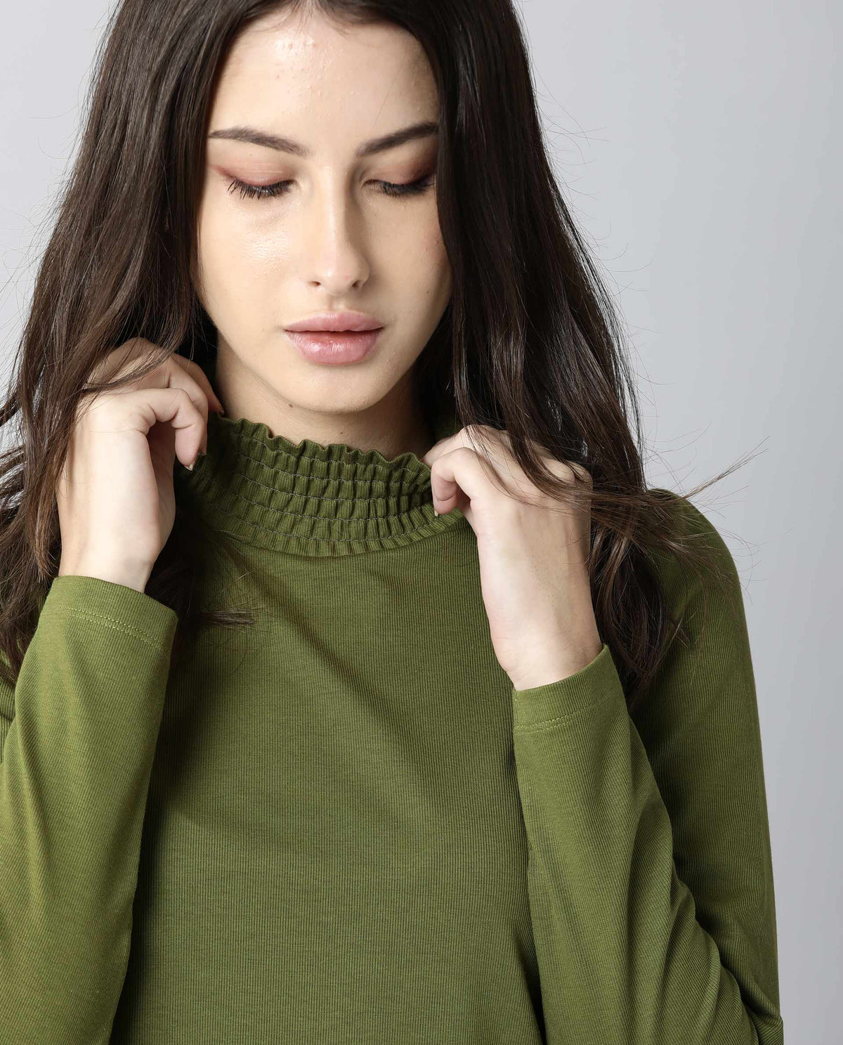 Rareism Women Spinny Olive T-Shirt Full Sleeves