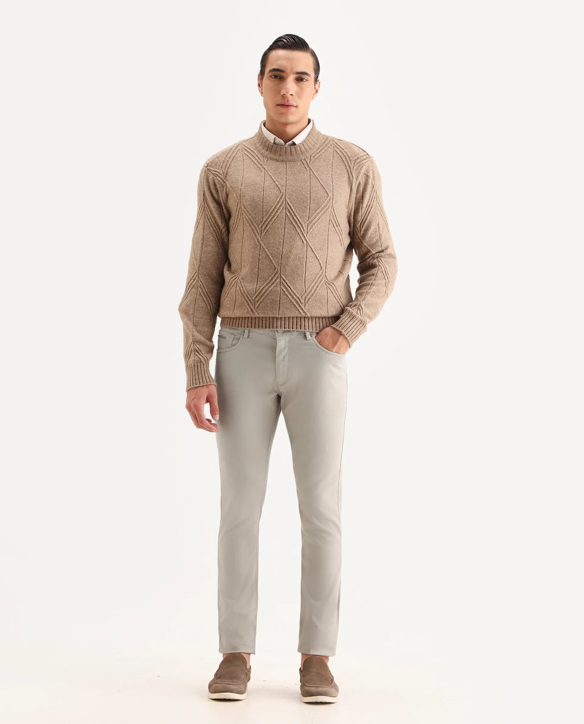 Rare Rabbit Men's Spoke-22 Beige Cotton Plain Regular Fit Trouser