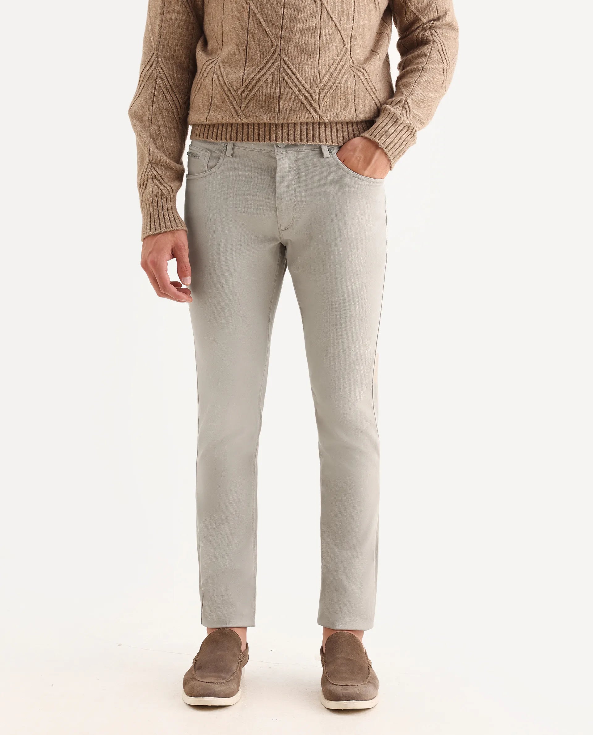 Rare Rabbit Men's Spoke-22 Beige Cotton Plain Regular Fit Trouser