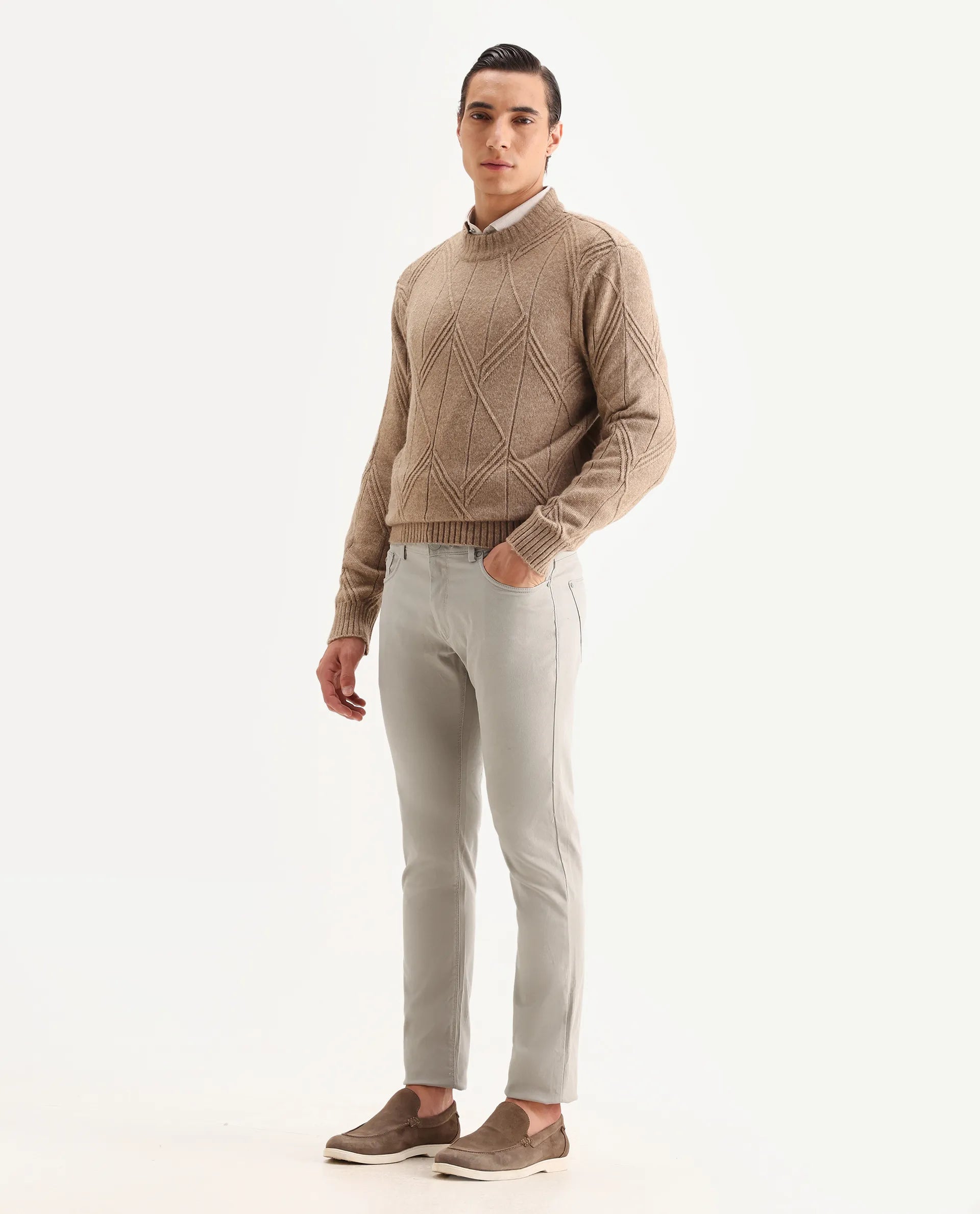 Rare Rabbit Men's Spoke-22 Beige Cotton Plain Regular Fit Trouser