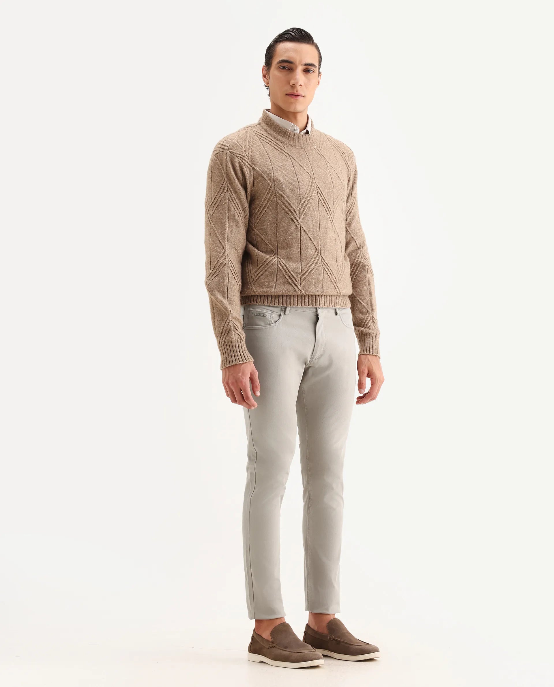 Rare Rabbit Men's Spoke-22 Beige Cotton Plain Regular Fit Trouser