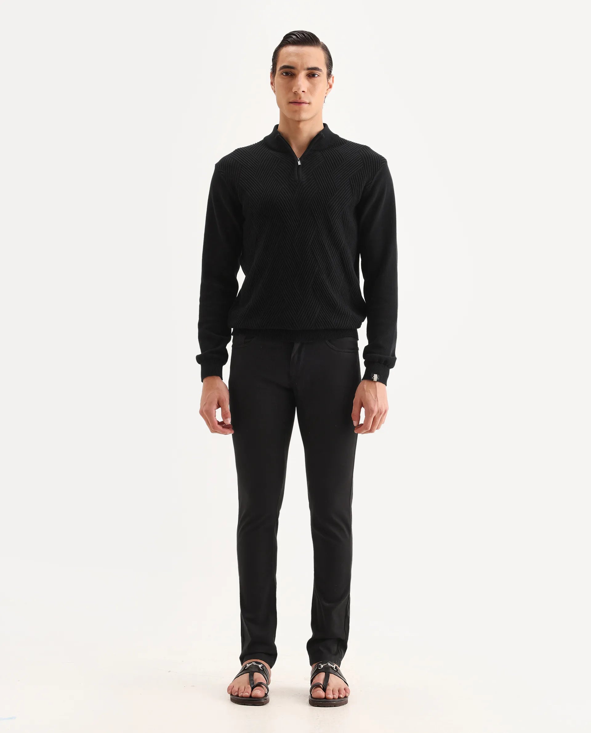 Rare Rabbit Men's Spoke-22 Black Cotton Plain Regular Fit Trouser