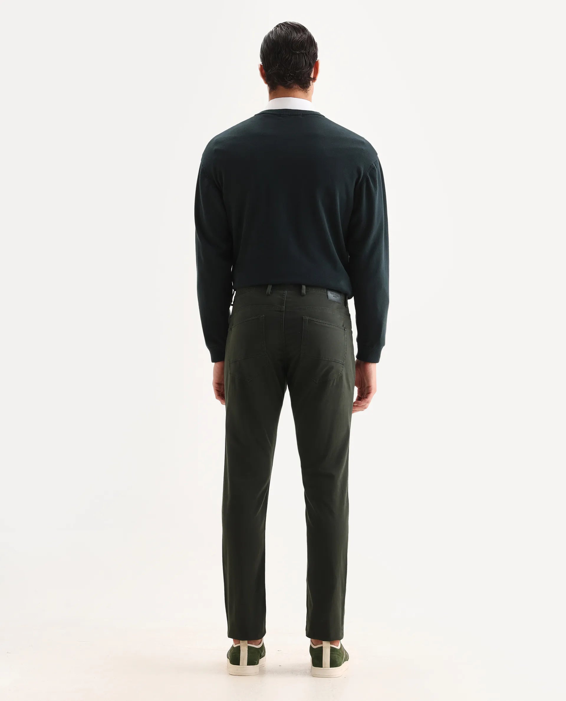 Rare Rabbit Men's Spoke-22 Olive Cotton Plain Regular Fit Trouser